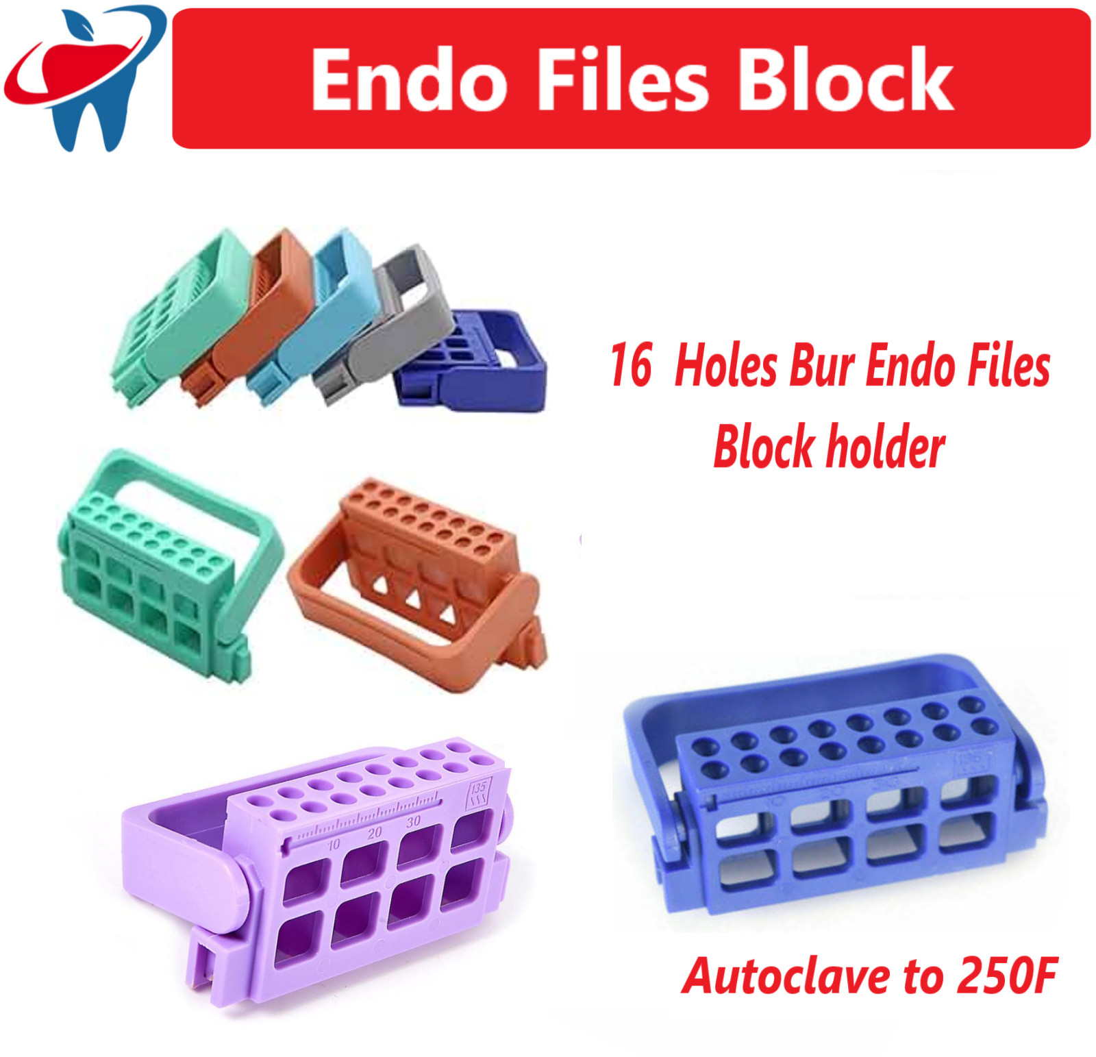 Dental 8 Holes Bur Endo Files Block Holder Stand Autoclave Disinfection Box Case