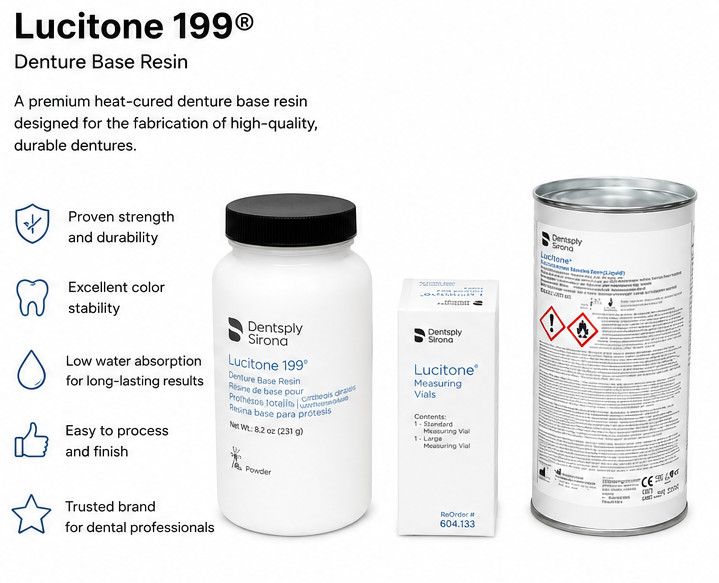 New Original LUCITONE 199 HEAT CURE Quality Denture Base Resin Material PL set