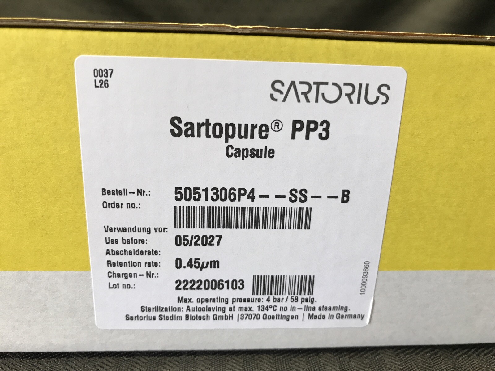(5/Pk) SARTORIUS Sartopore PP3 Liquid Filter Capsule 0.45um Size 4 5051306P4SSB