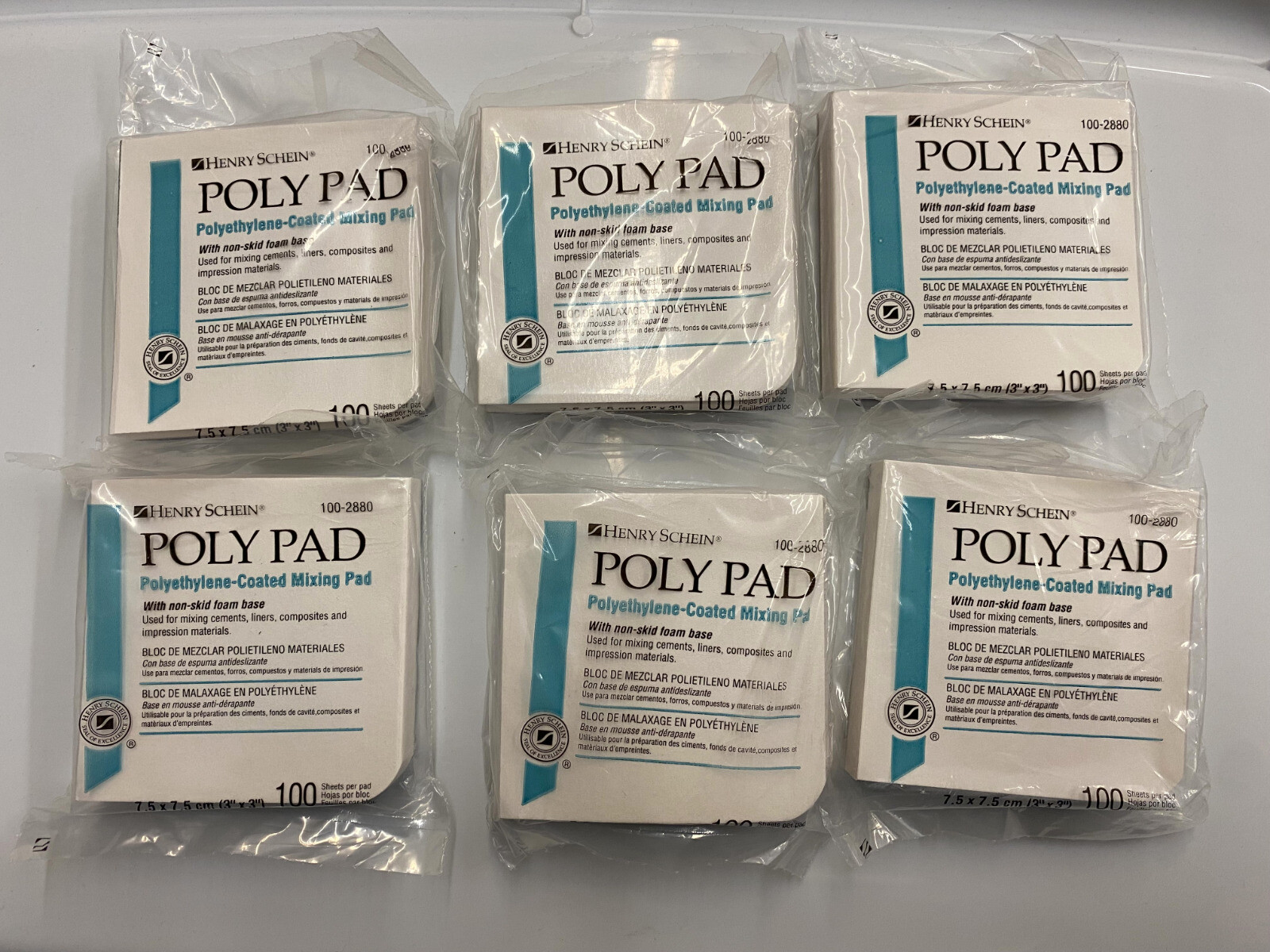 Lot (600/6Pads) Henry Schein 100-2880 Poly Pad 7.5cm X 7.5cm Mixing Pads