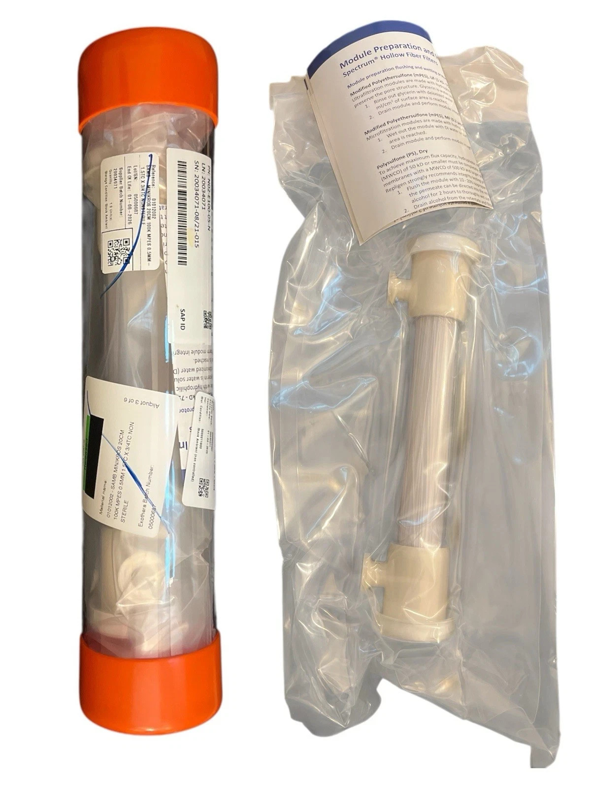 REPLIGEN MINIKROS NSTL Hollow Fiber Filter 20cm 100kd mPES 0.5mm 1.5 TC x 3/4TC-