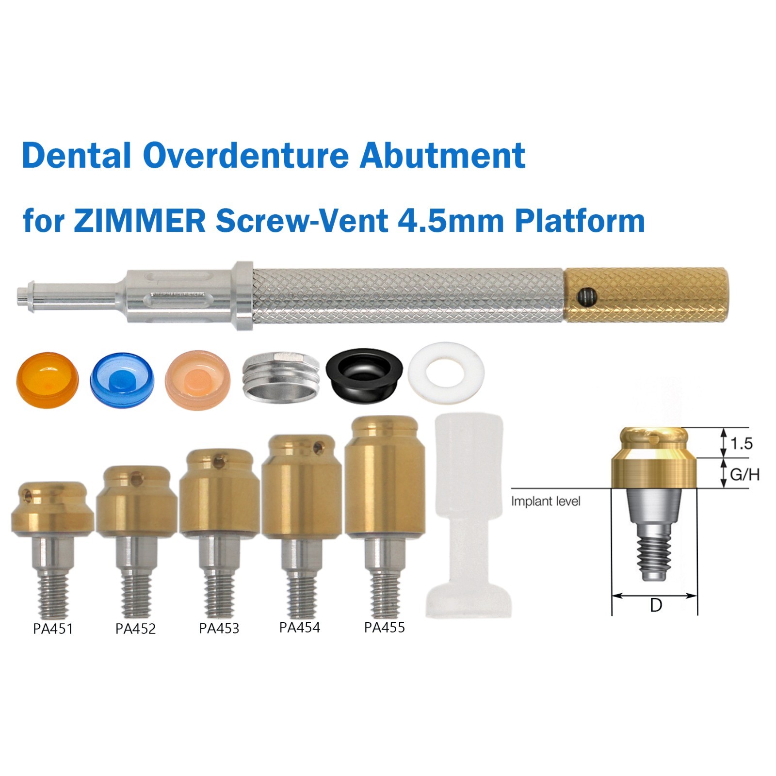 US Dental Zimmer Tapered Screw-Vent Locator Abutment w/PEEK Caps 4.5mm Platform