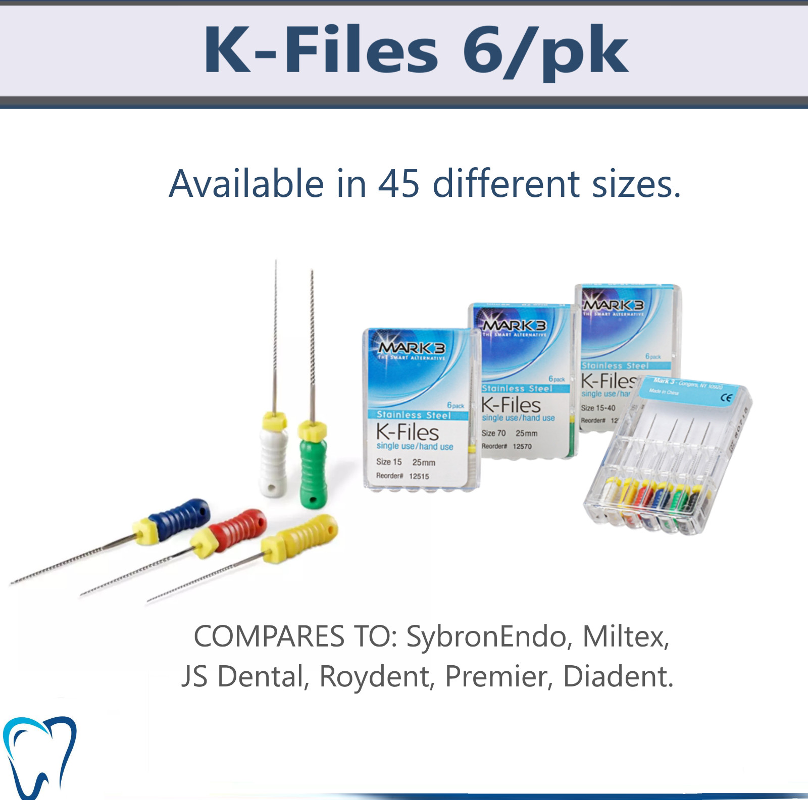 Dental Endo Hand Files Endo Root Canal K files Stainless Steel 21MM 25MM 31MM