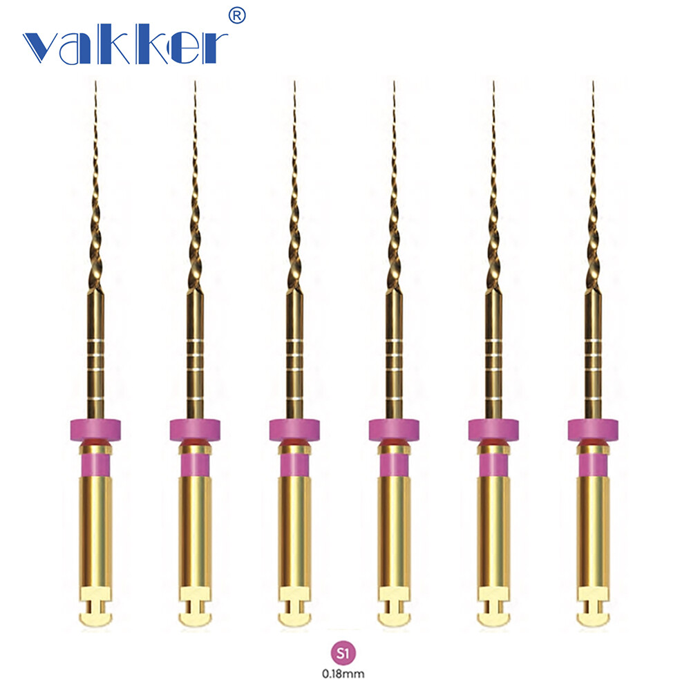 6/pk Vakker Dental Endo Rotary Files NITI Gold Taper Files Assorted 21/25/31mm
