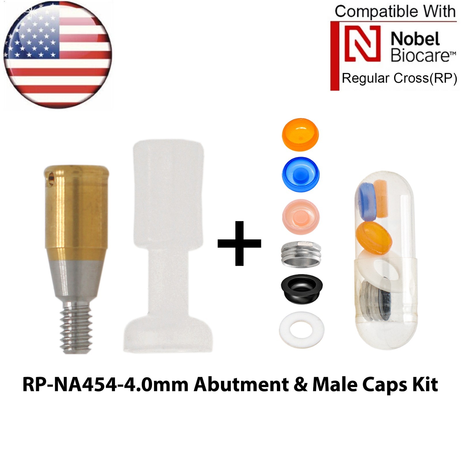 US Dental Locator Abutment Fits Nobel Active NP/RP 1-5.0mm GH & Male Caps Kit