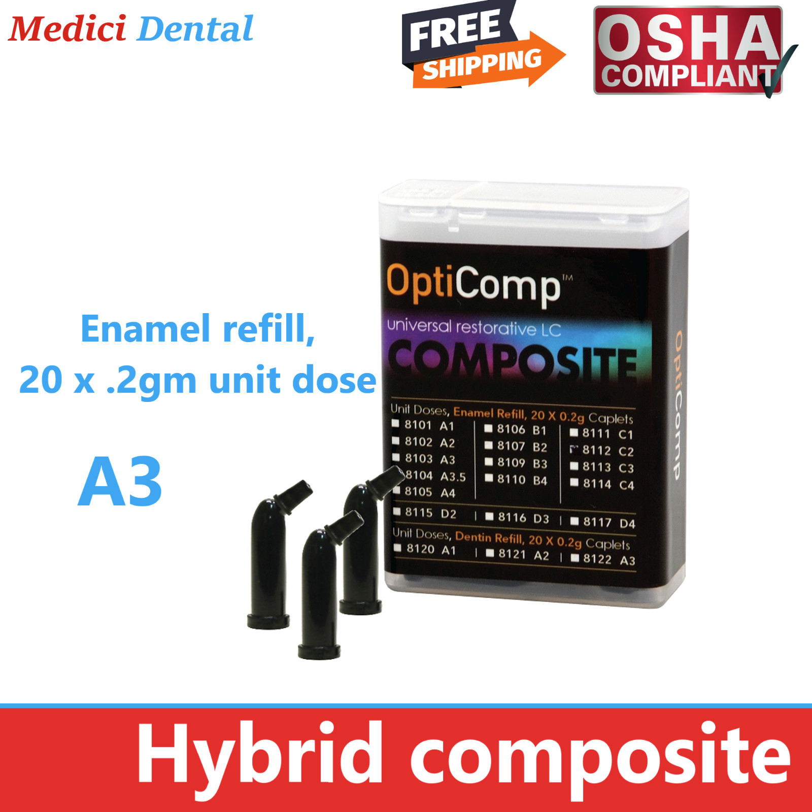 Dental OptiComp A3 COMPULES 20 X 0.20 GM HYBRID UNIDOSE COMPOSITE, Exp: 12/2026