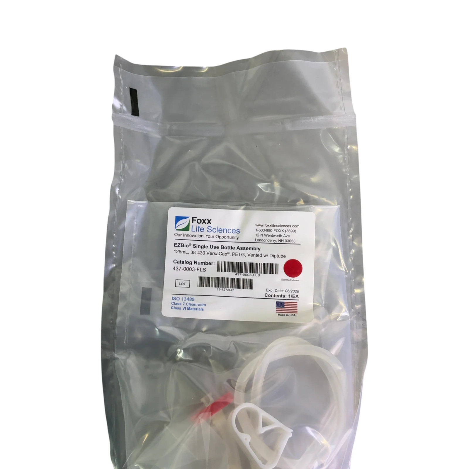 Foxx Life Sciences 437-0003-FLS EZBio Single Use Bottle Assy 125mL NEW OPEN BOX