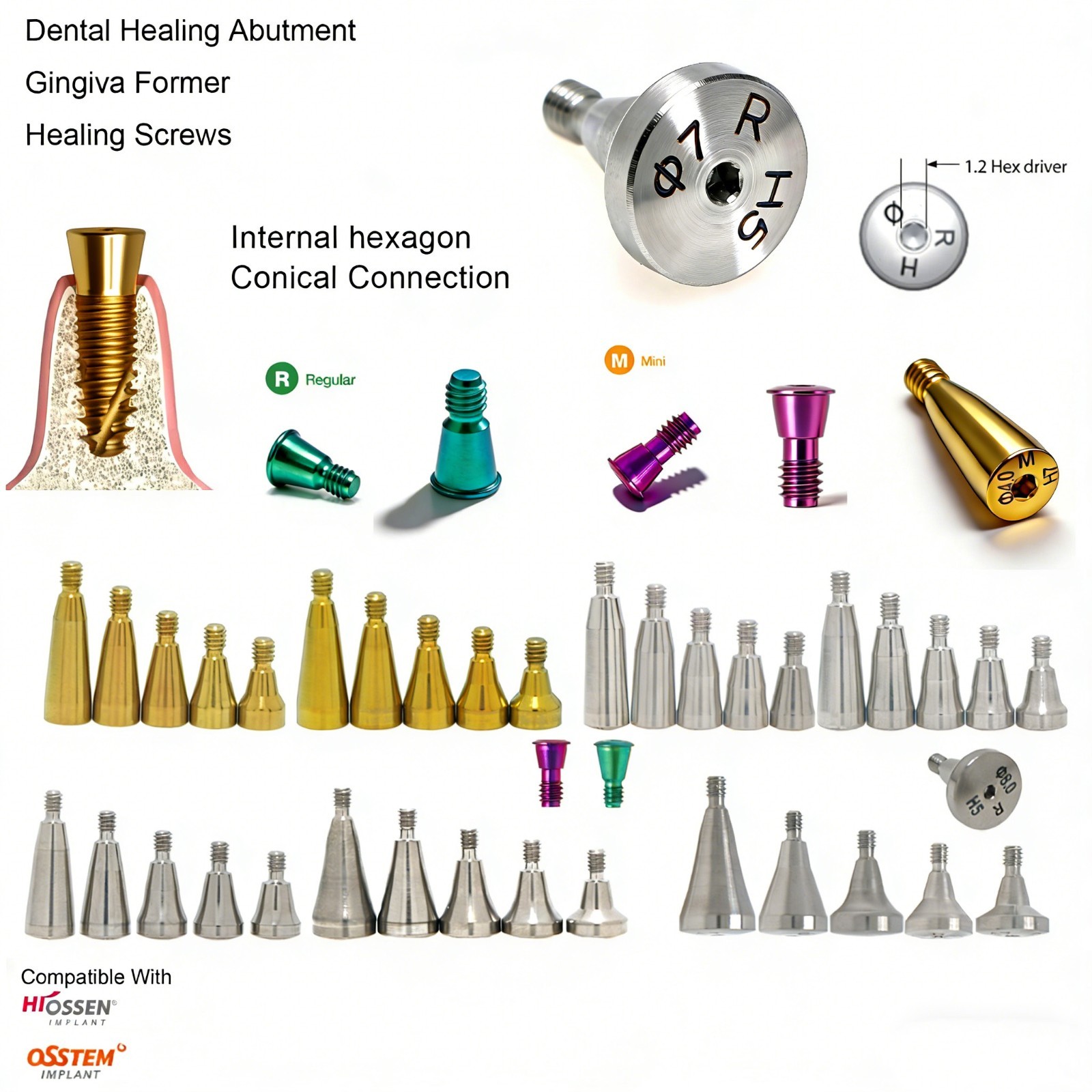 Dental Healing Abutment Healing Cap for Hiossen ET Implant System Multiple Sizes