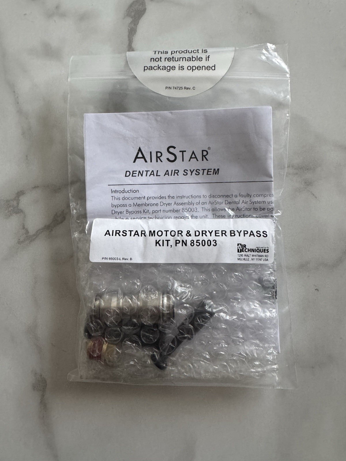 Air Star Dental Air System, Airstar Motor and Dryer Bypass Kit PN 85003