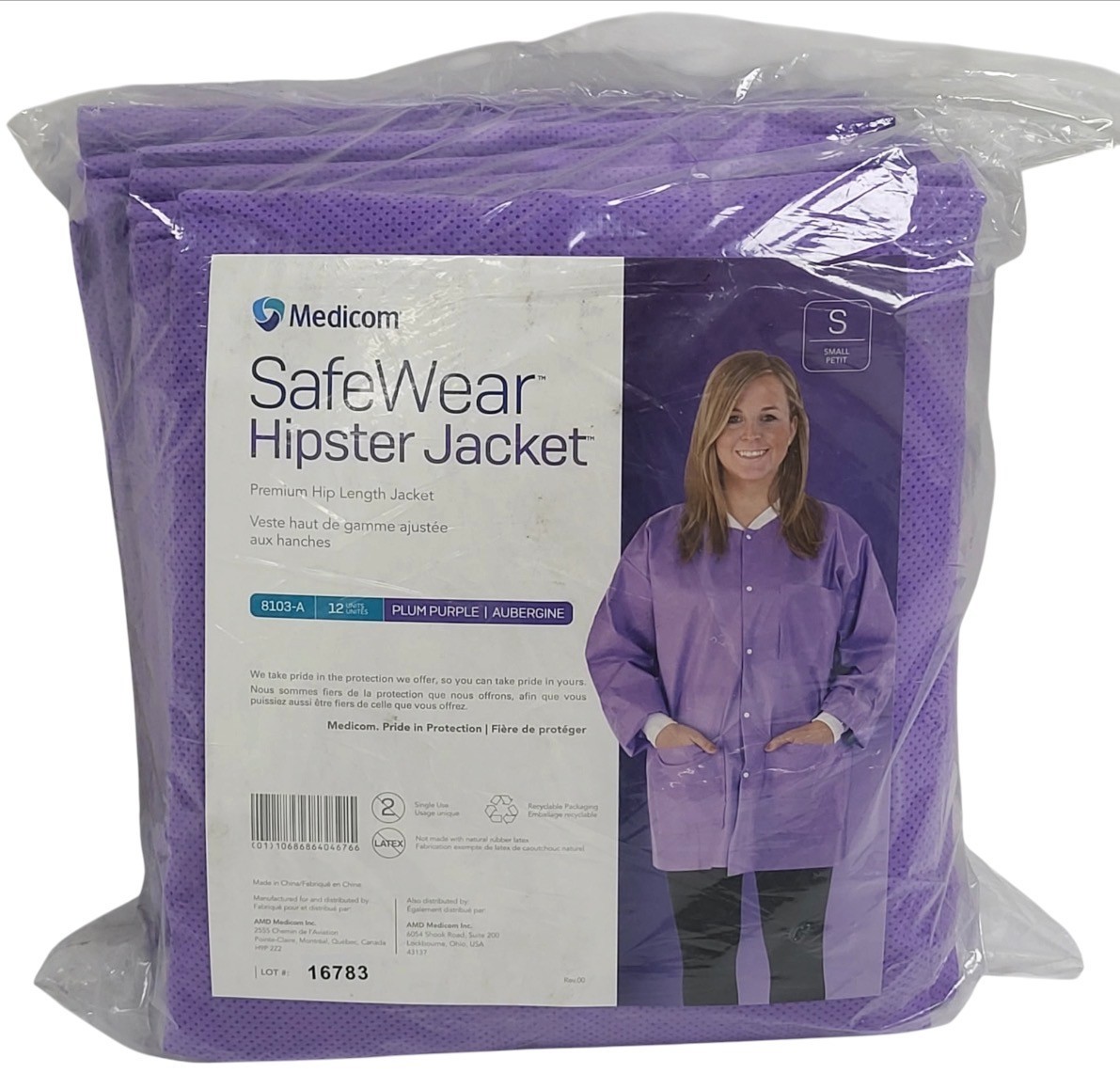 (12/Pk) Medicom 8103-A SafeWear Purple Small Premium Hip Length Hipster Jacket