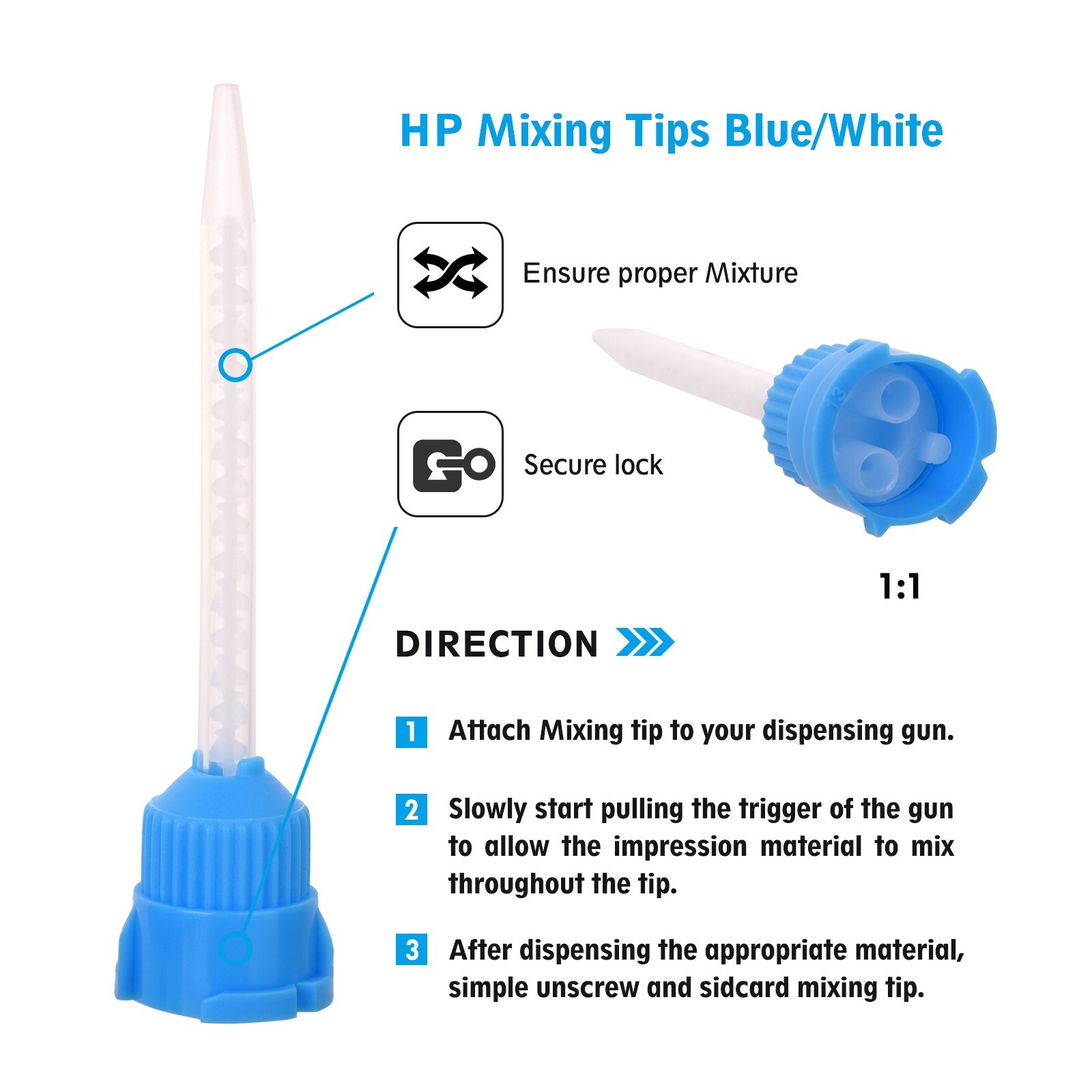 500(10 Bags) Dental Mixing Tips Impression Temporary C&B Material Blue/White