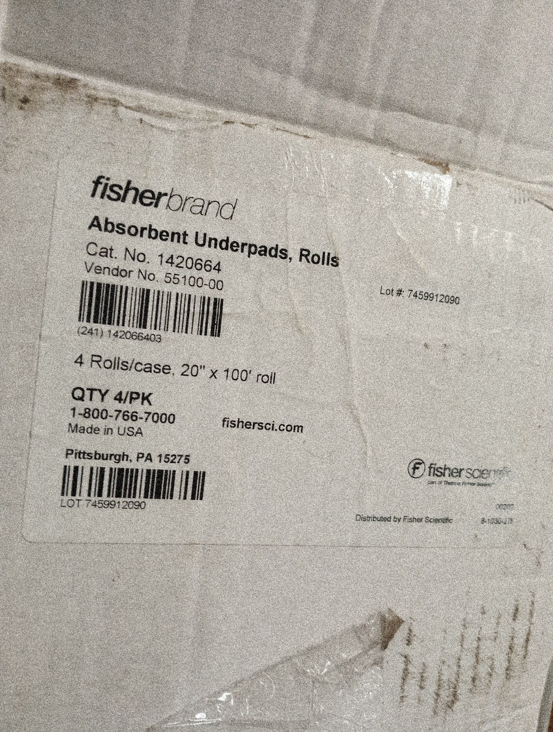 1 Roll ,20″. x 100’ L, Absorbent Underpad, Fisher Scientific, 206