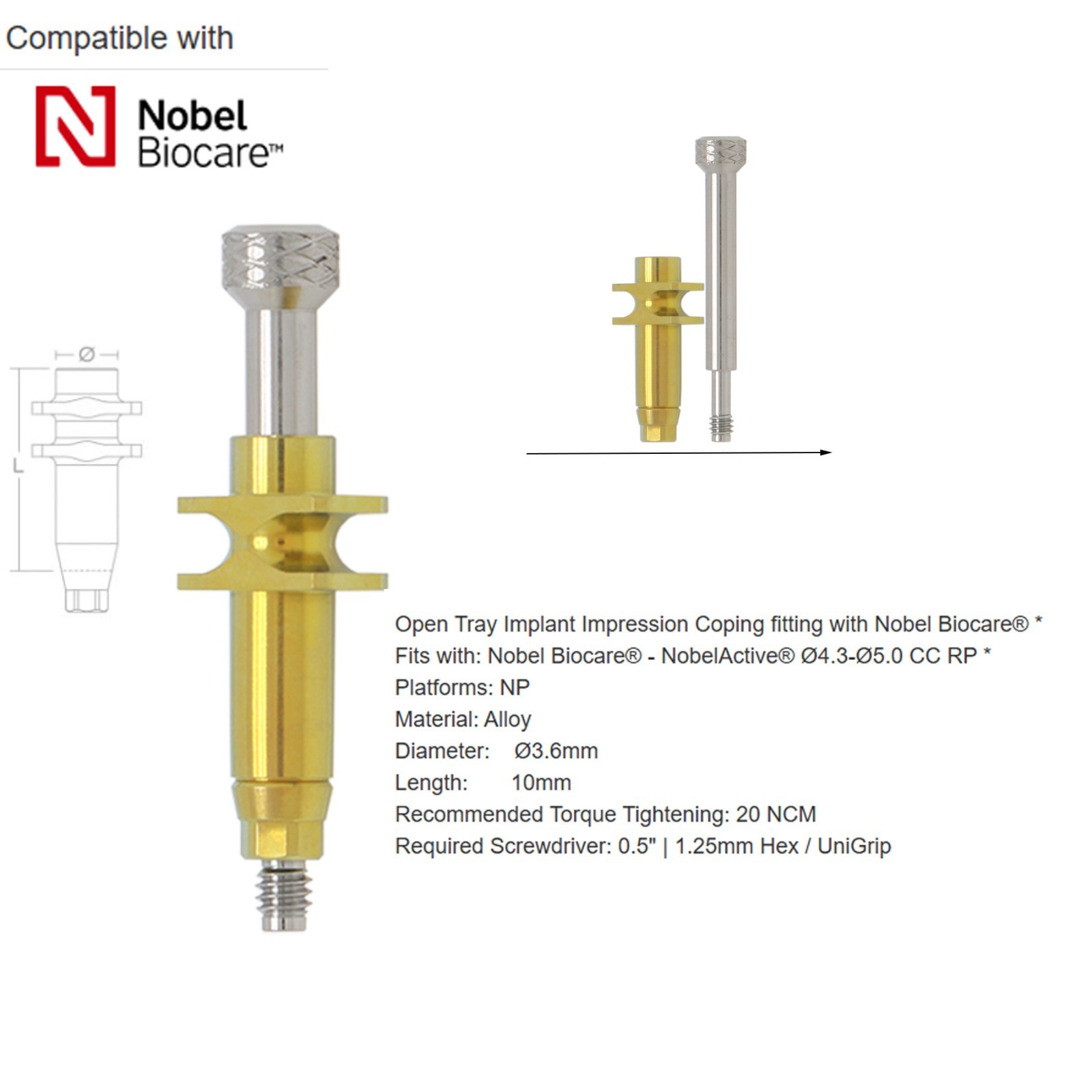 Nobel Biocare Dental impression coping Open Closed tray For NP/RP Conical Conn