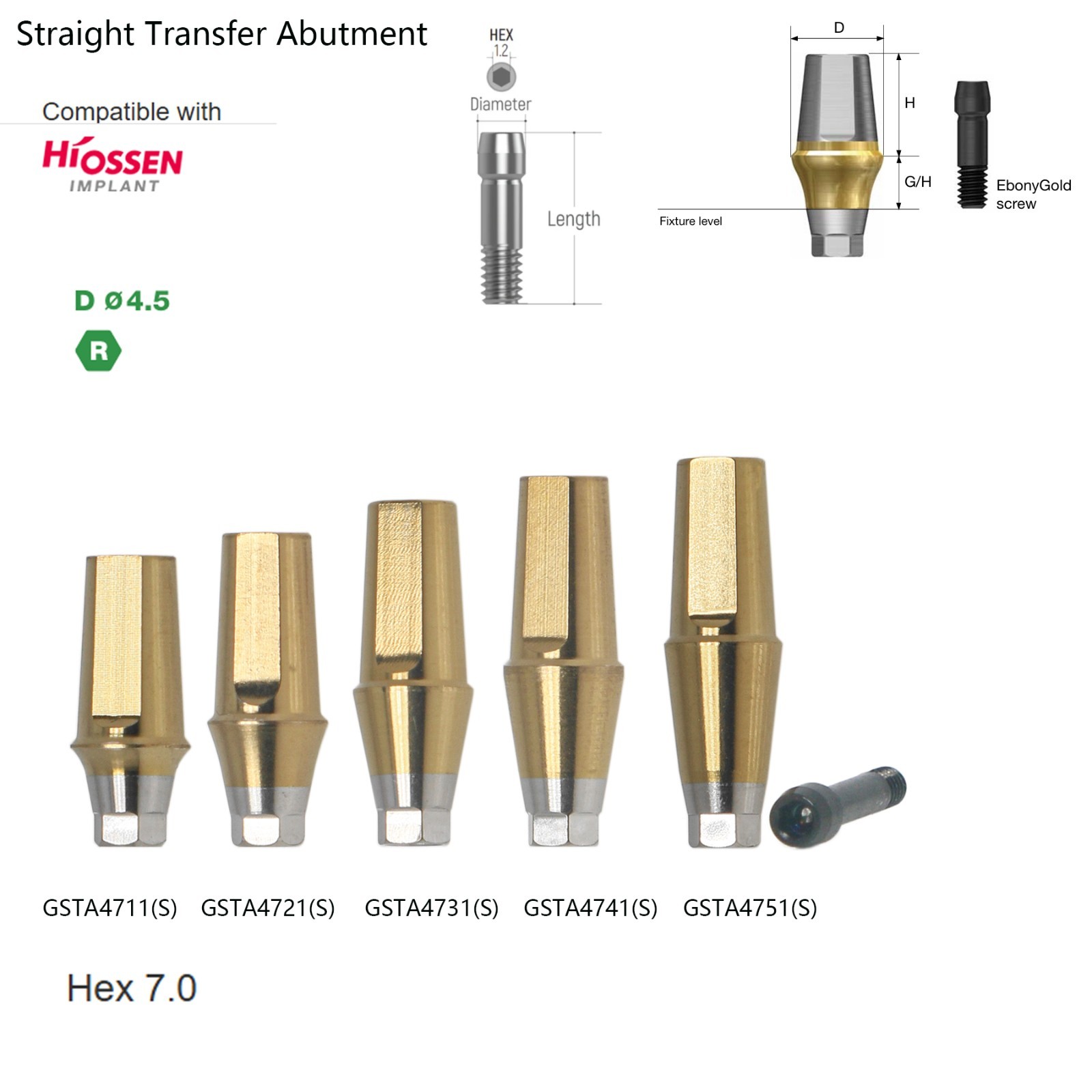 Hiossen ET III NH/SA Straight Clicq Pression Transfer Abutment for Mini/Regular