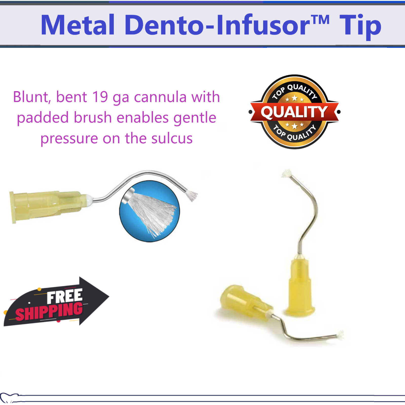 Dental Infusor Applicator Delivery Tips Pre-Bent Metal Brush End 19G