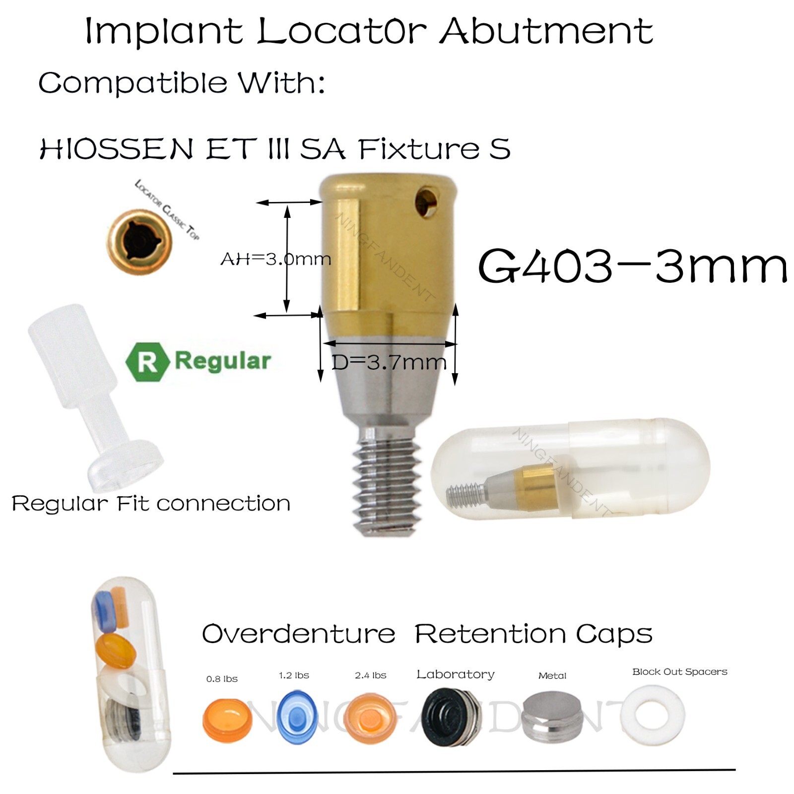 Implant For HIOSSEN Regular Locat0r Abutment AH=3.0mm ,Overdenture Insertion Cap