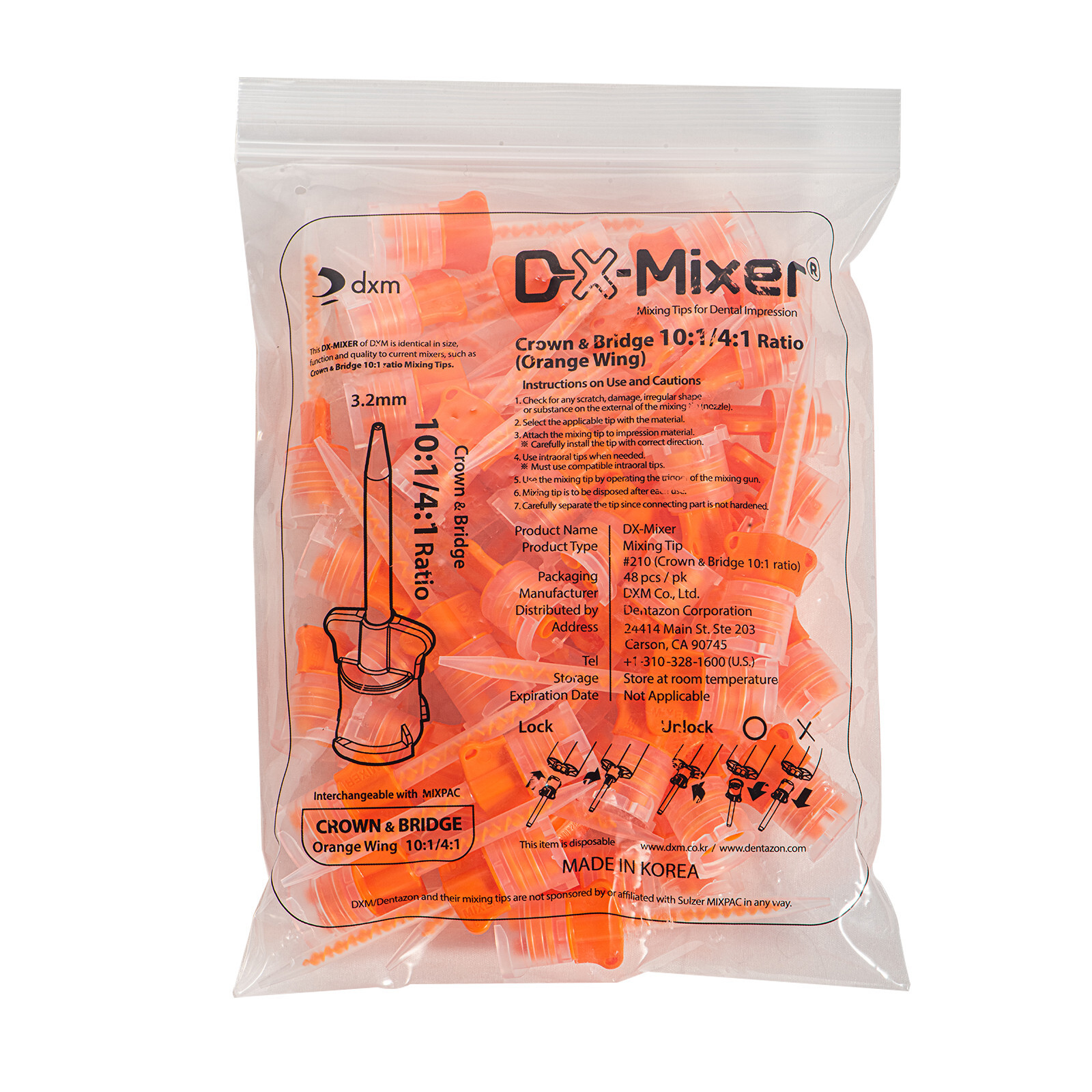48Pcs DX-Mixer Dental HP Mixing Tips Crown&Bridge 10:1/4:1 Ratio Made In Korea