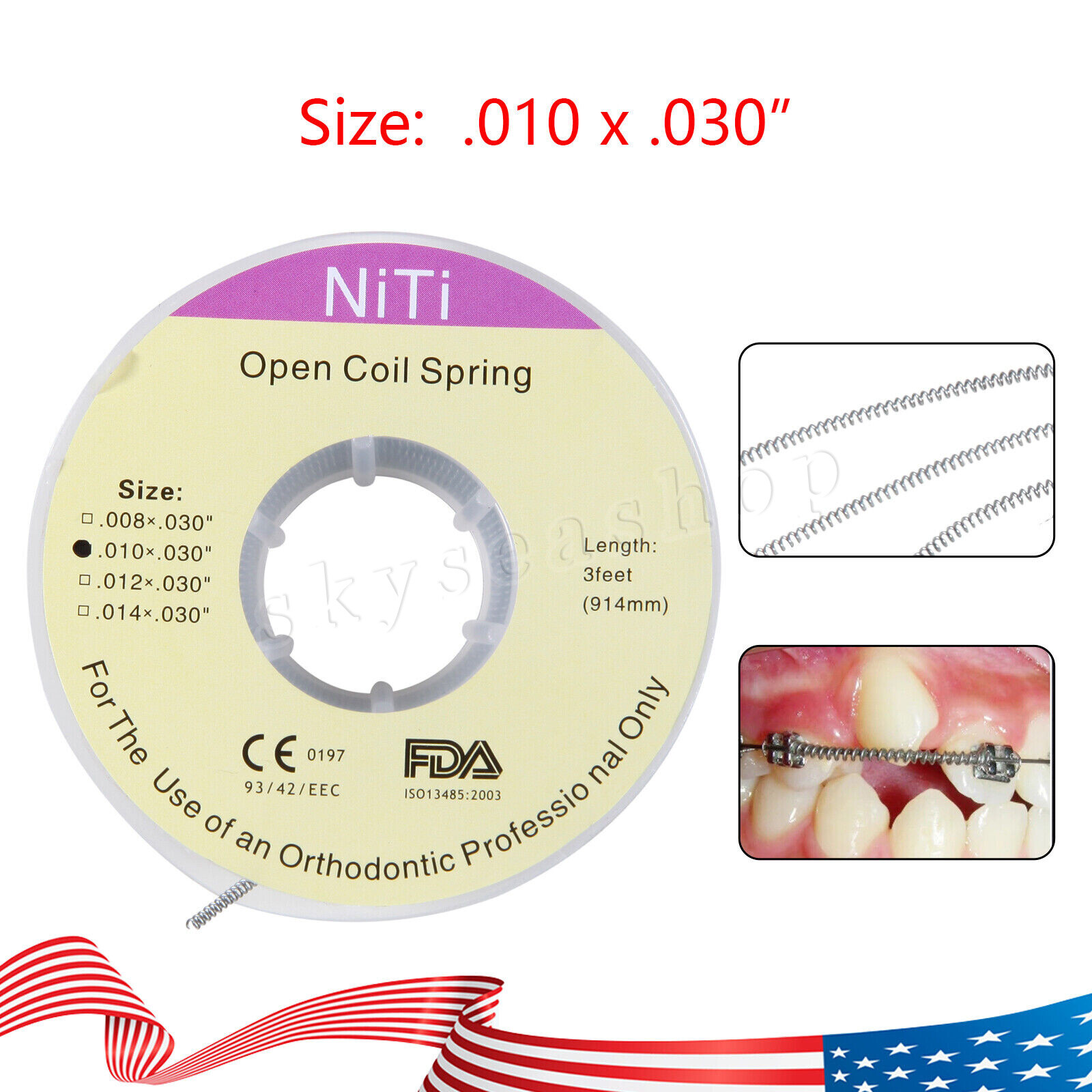 USA Dental Orthodontic Niti Open Coil Spring Spool Dia.010 *030 ” inch 914mm Ab