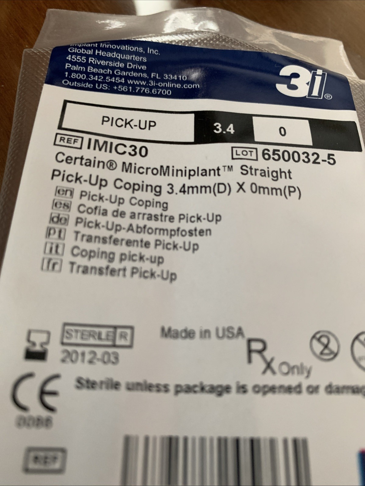NEW! Sealed Certain MicroMiniplant Straight Pick-Up Coping 3.4m x 0mm – IMIC30
