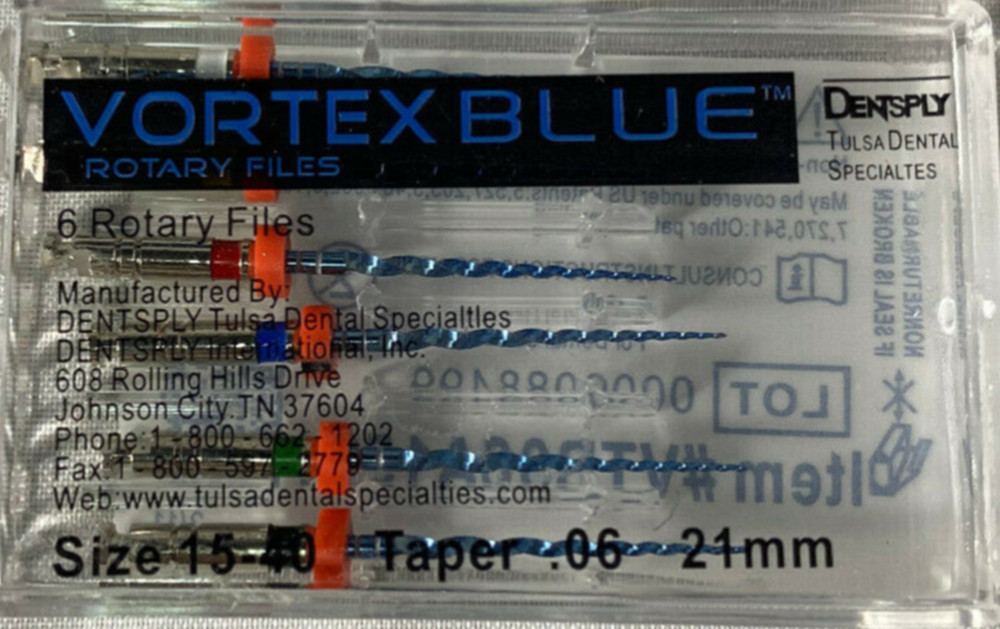 Dentsply Tulsa Dental Vortex Blue 21mm, 25mm all Taper rotary files 6/pk