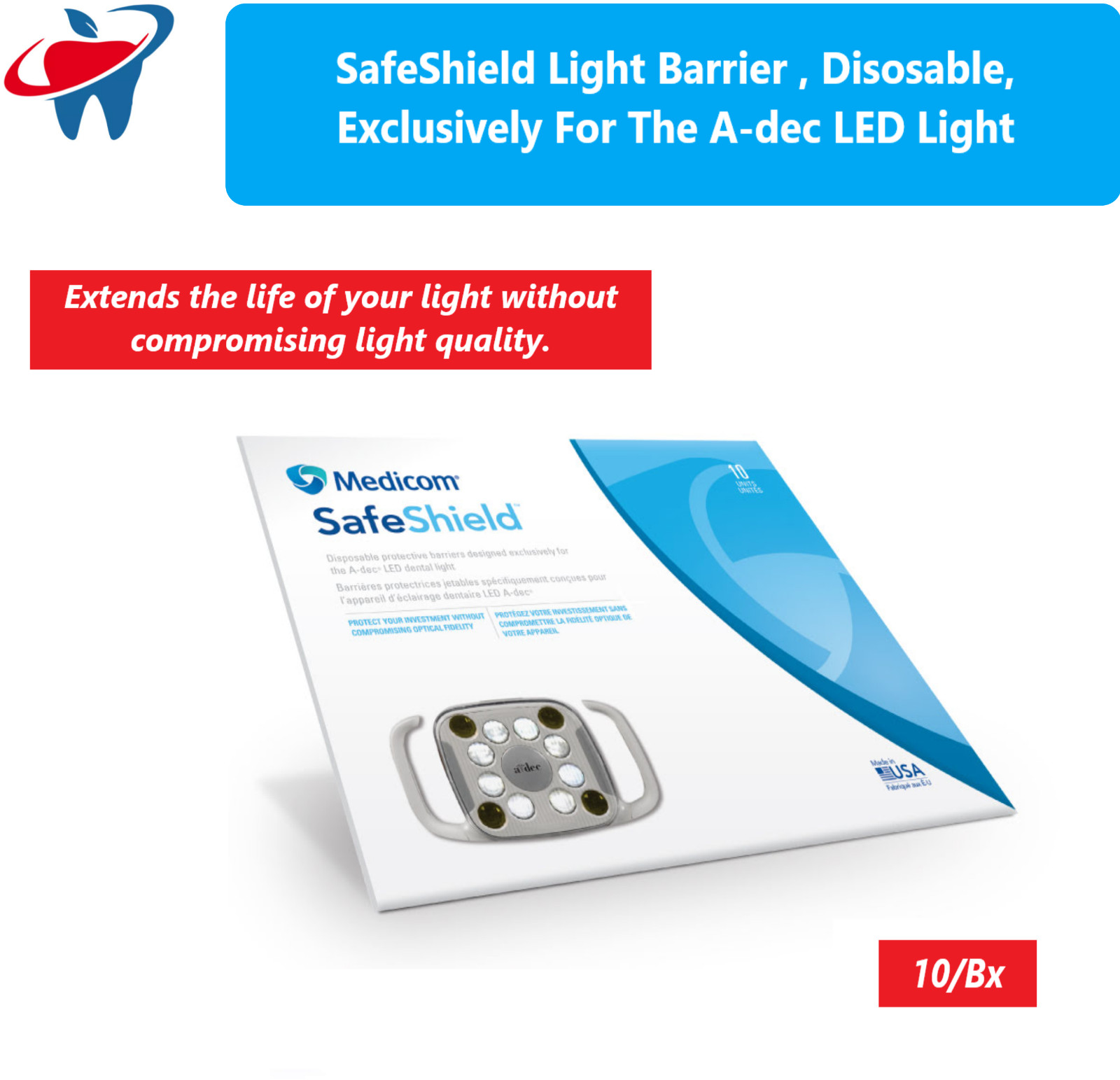 Medicom SafeShield Light Barrier, Exclusively For The A-dec® LED Light, 10/Bx