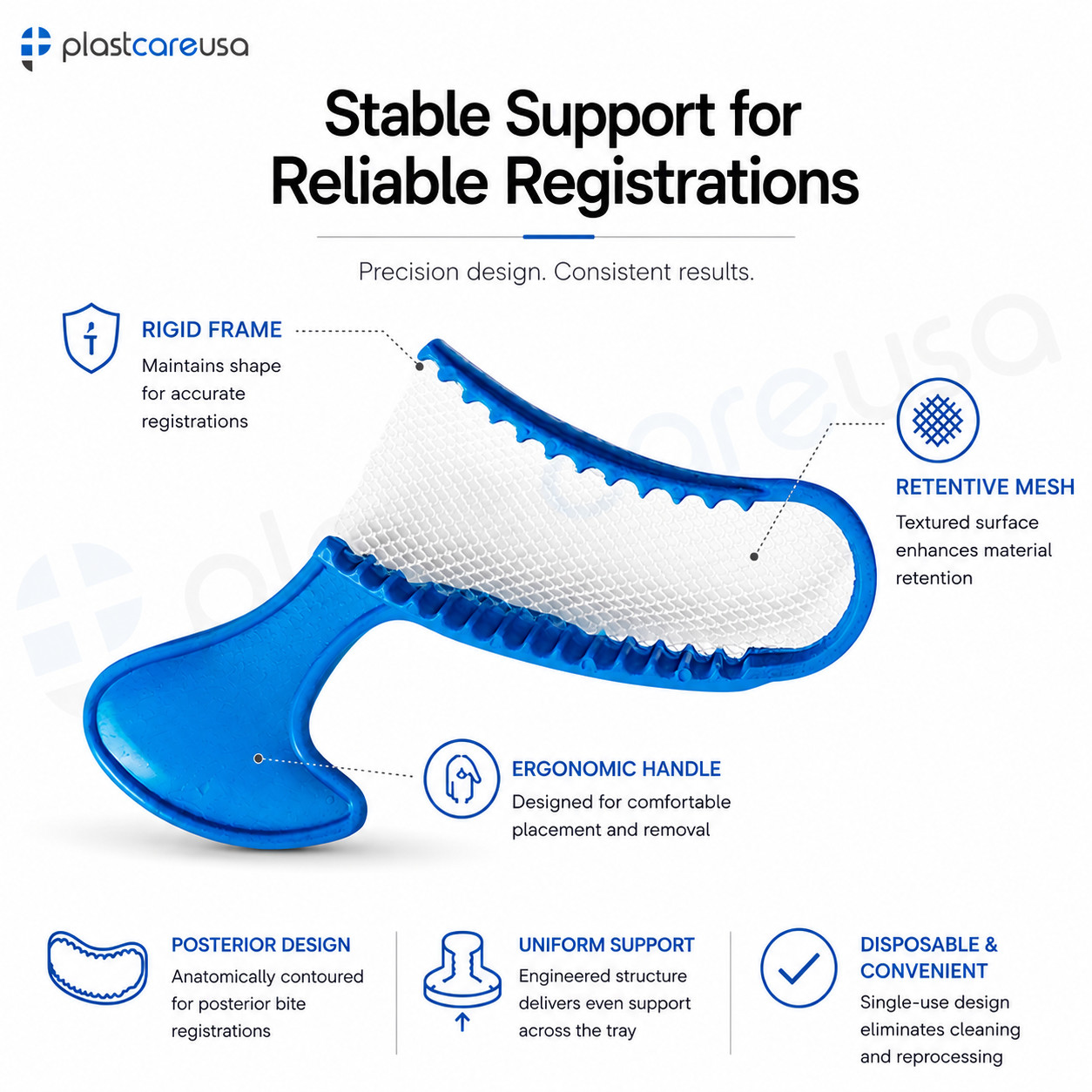 200 Dental Impression Bite Registration Trays, Posterior, (Blue)