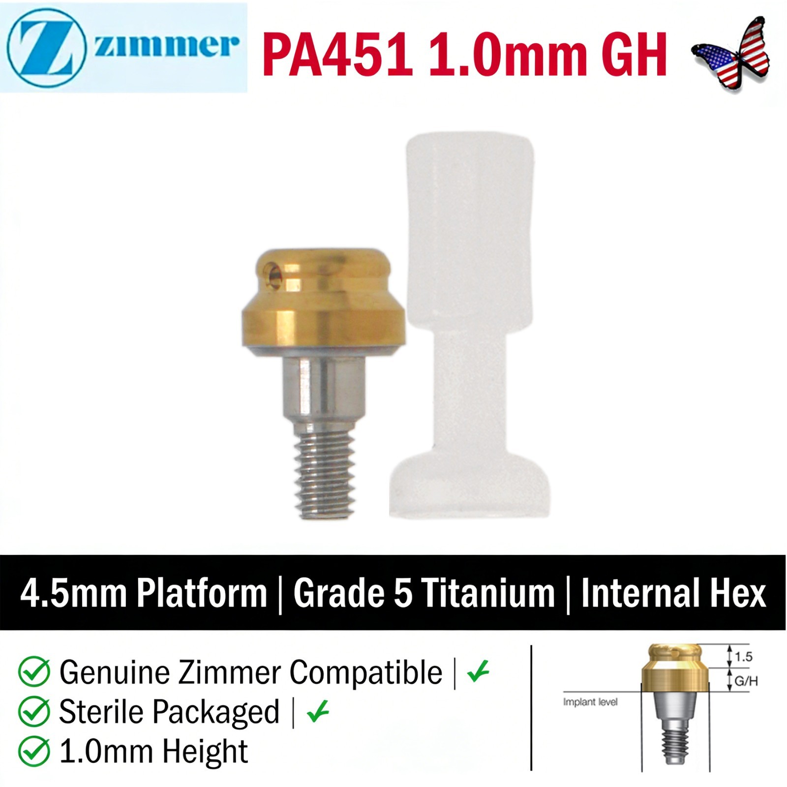 US ZEST Locator Overdenture Abutment Fit MIS Zimmer TSV 3.5/4.5 Platform Cortex