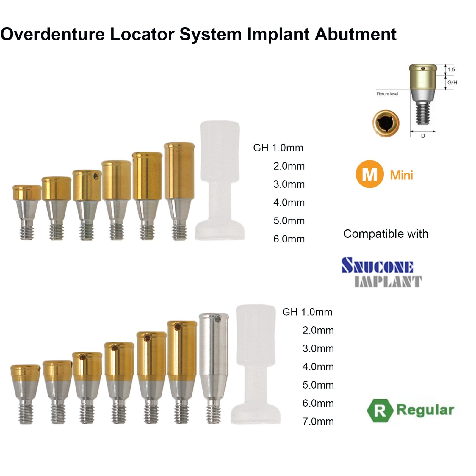 US Dental Locator attachment system Abutments fits Snucone Mini/Regular Implants