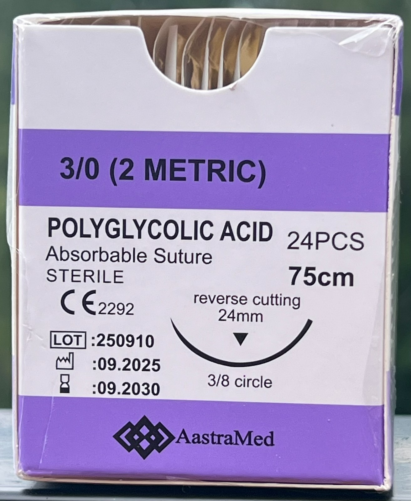 3/0 PGA, 72ct (3 Boxes) Polyglycolic Acid, Veterinary Dental, R-cut 24mm