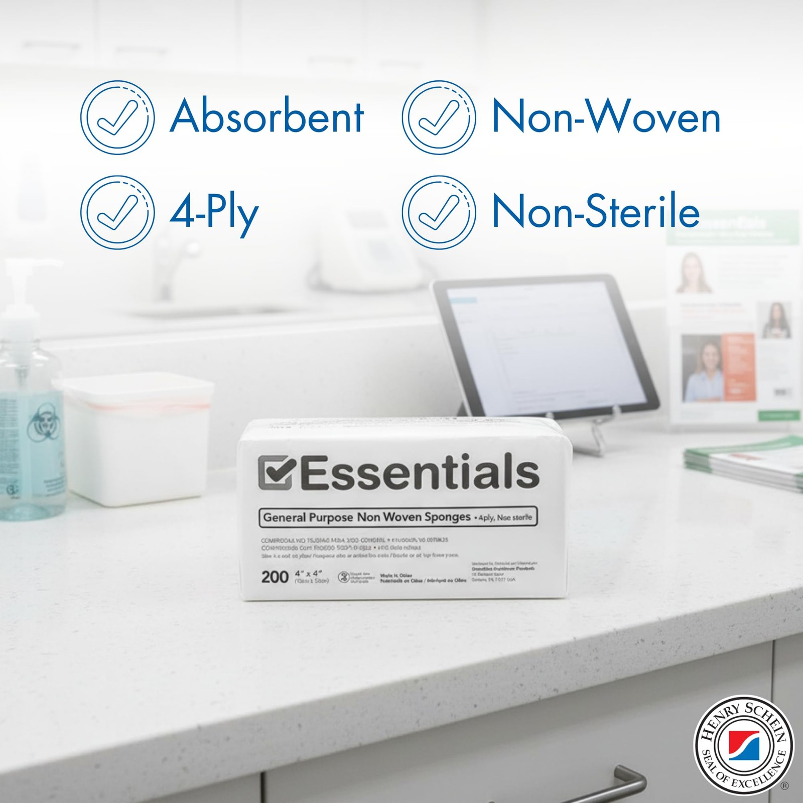 Essentials Non-Sterile Gauze Sponges – 200 Count, 4-Ply, 4” x 1 Pack