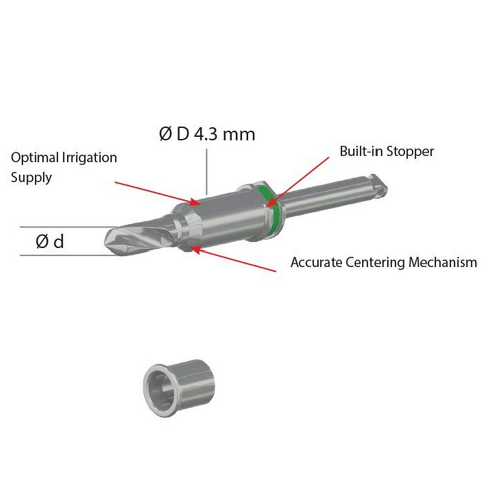 Dental External Irrigation Stopper Drill Ø3.65mm + Surg ical Guide Sleeve Set