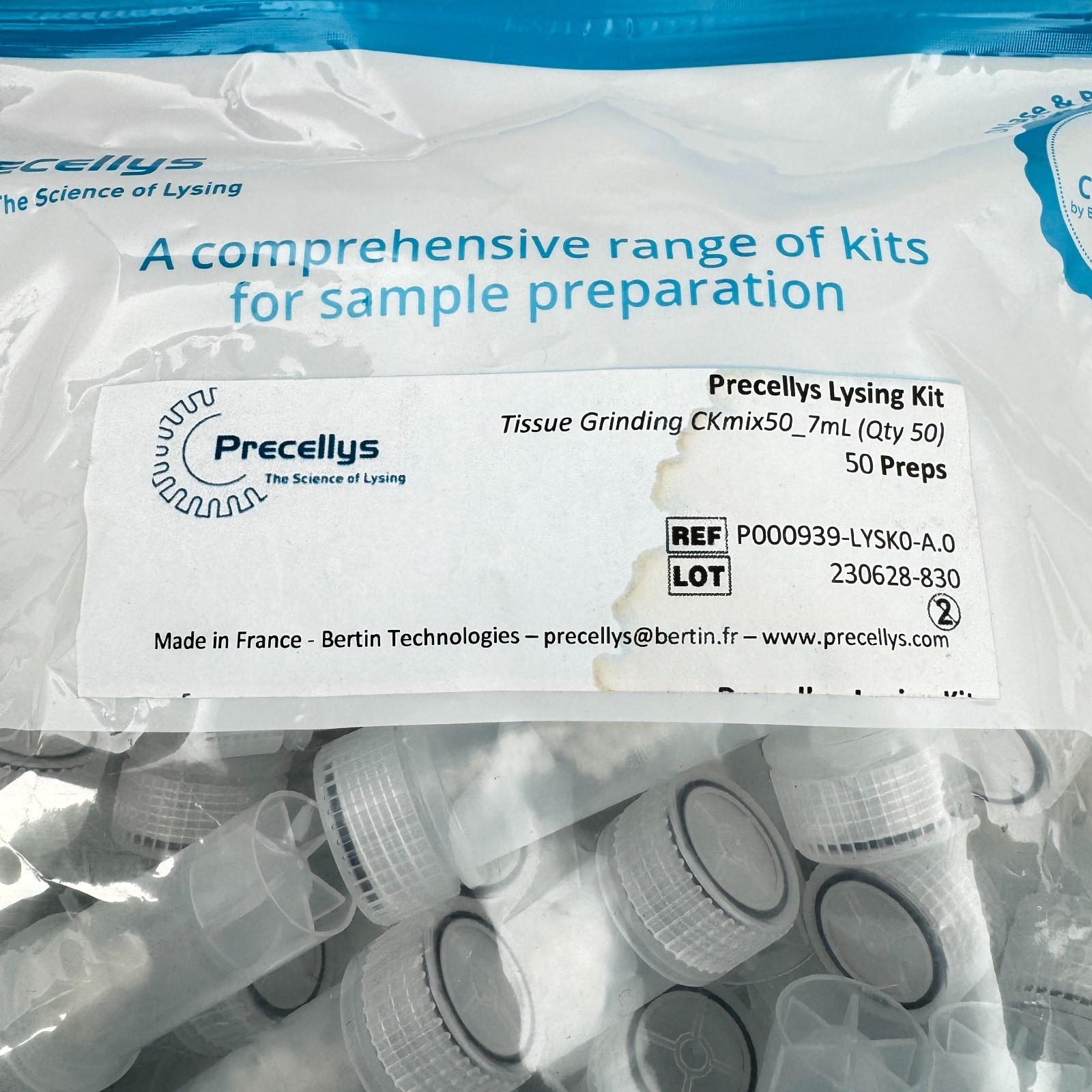 Precellys Lysing Kit CKmix50 7mL Tissue Grinding Tubes 50 Preps P000939-LYSKO-A.