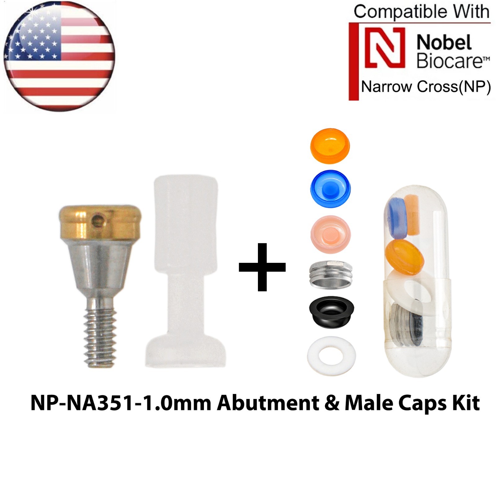 US Locator Attachment Abutment Conical NP/RP & Male Cap Inserts For Nobel Active