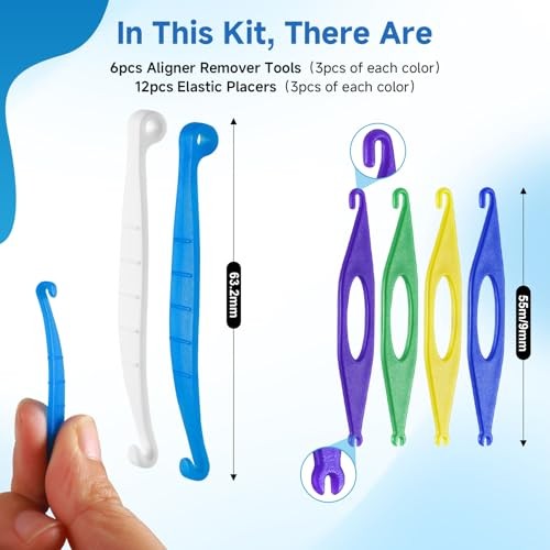B Rush Aligner Remover Tools and Elastic Placers Set, 6 Removers Multi-color