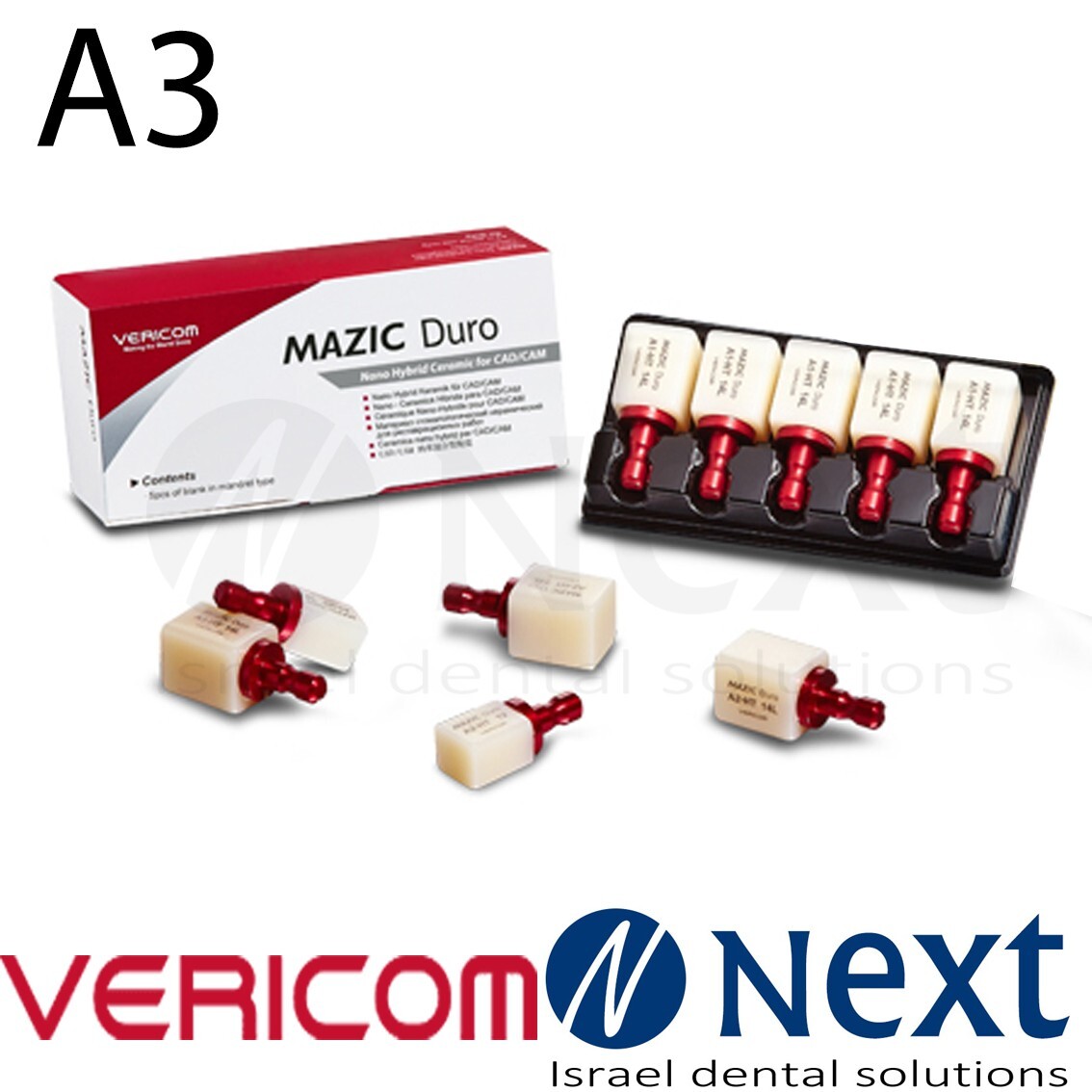 Dental Vericom MAZIC Duro Nano Hybrid Ceramic for CAD/CAM L12 A3 – LT 5 pcs