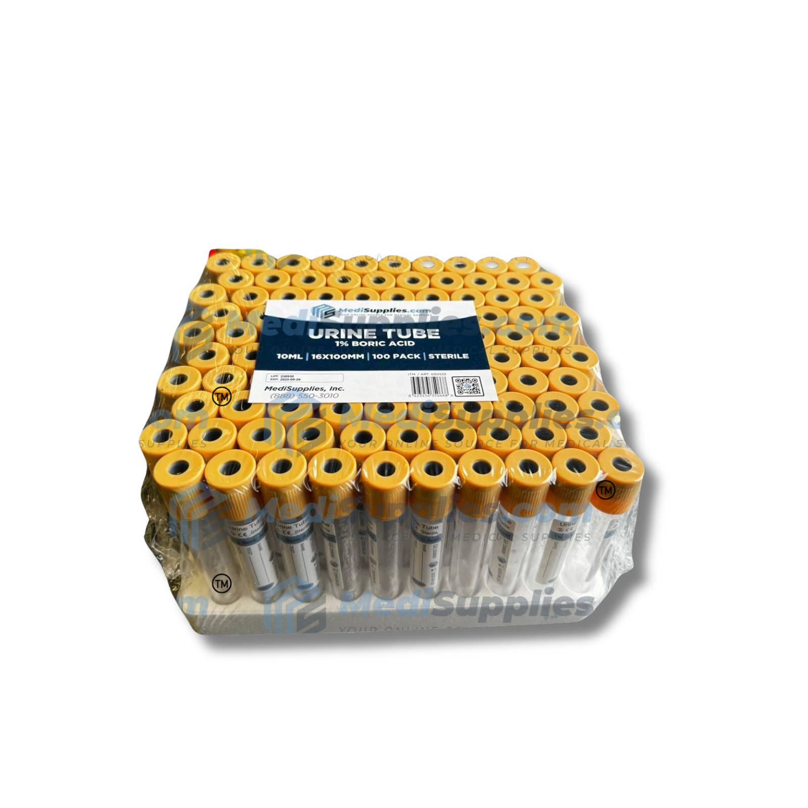 VACUUM URINE TUBE, YELLOW CAP, 10mL, 16*100MM EXP 9/28