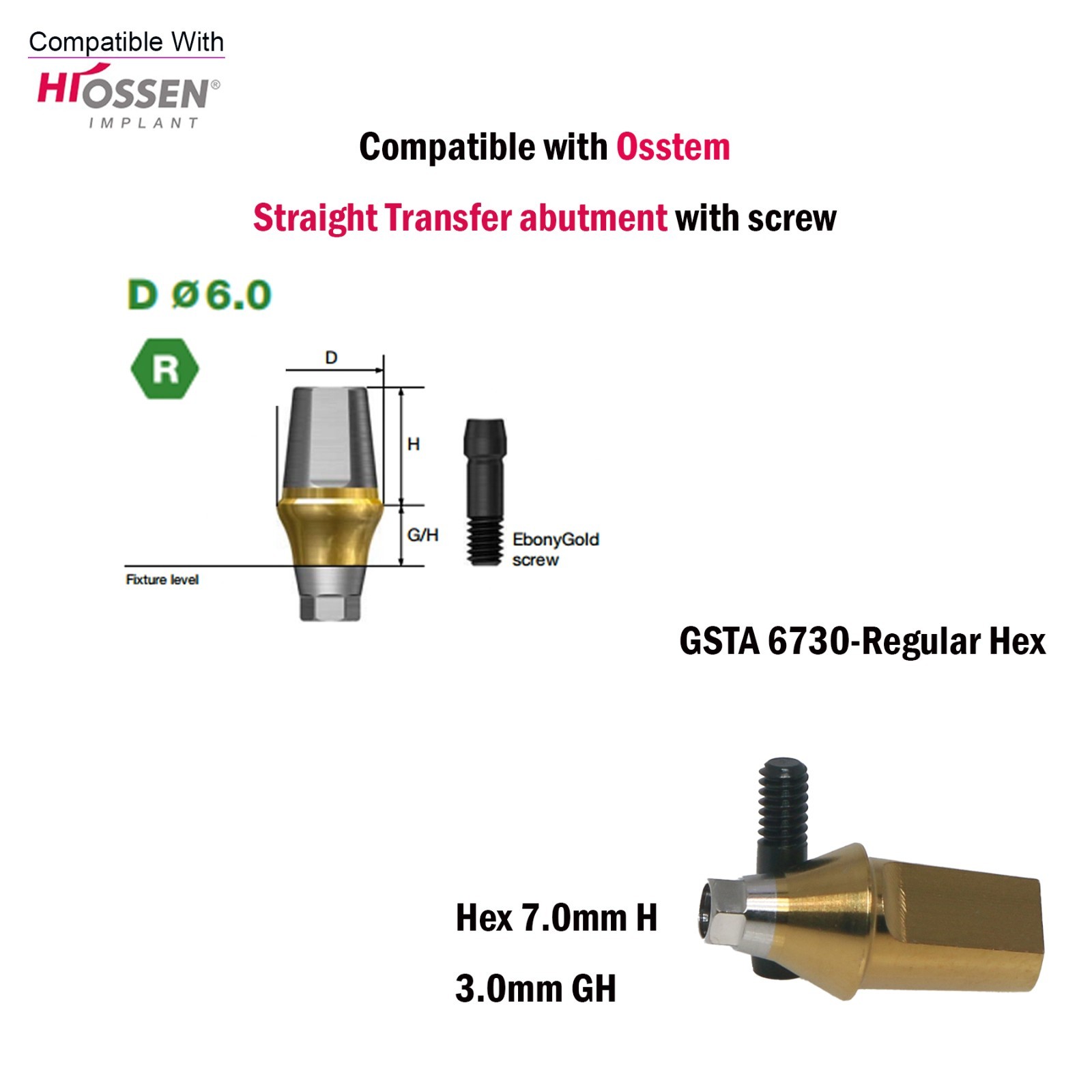 Titanium Straight Cemented Abutment D4.5/5.0/6.0 For Osstem Hiossen TS Regular