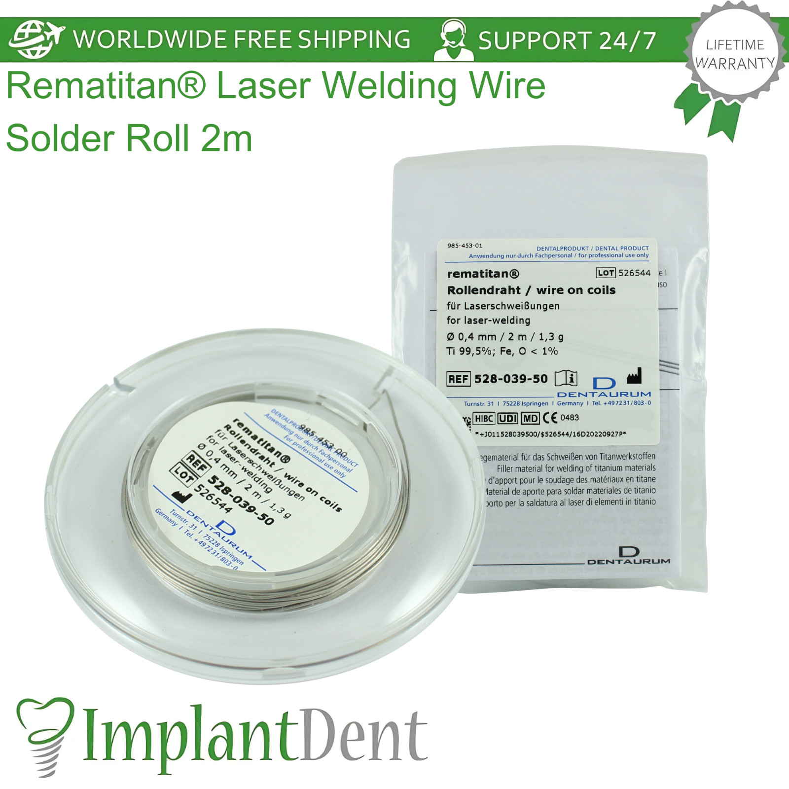 Dental Dentaurum Rematitan® Laser Welding Wire Solder Roll 2m Titanium Framework