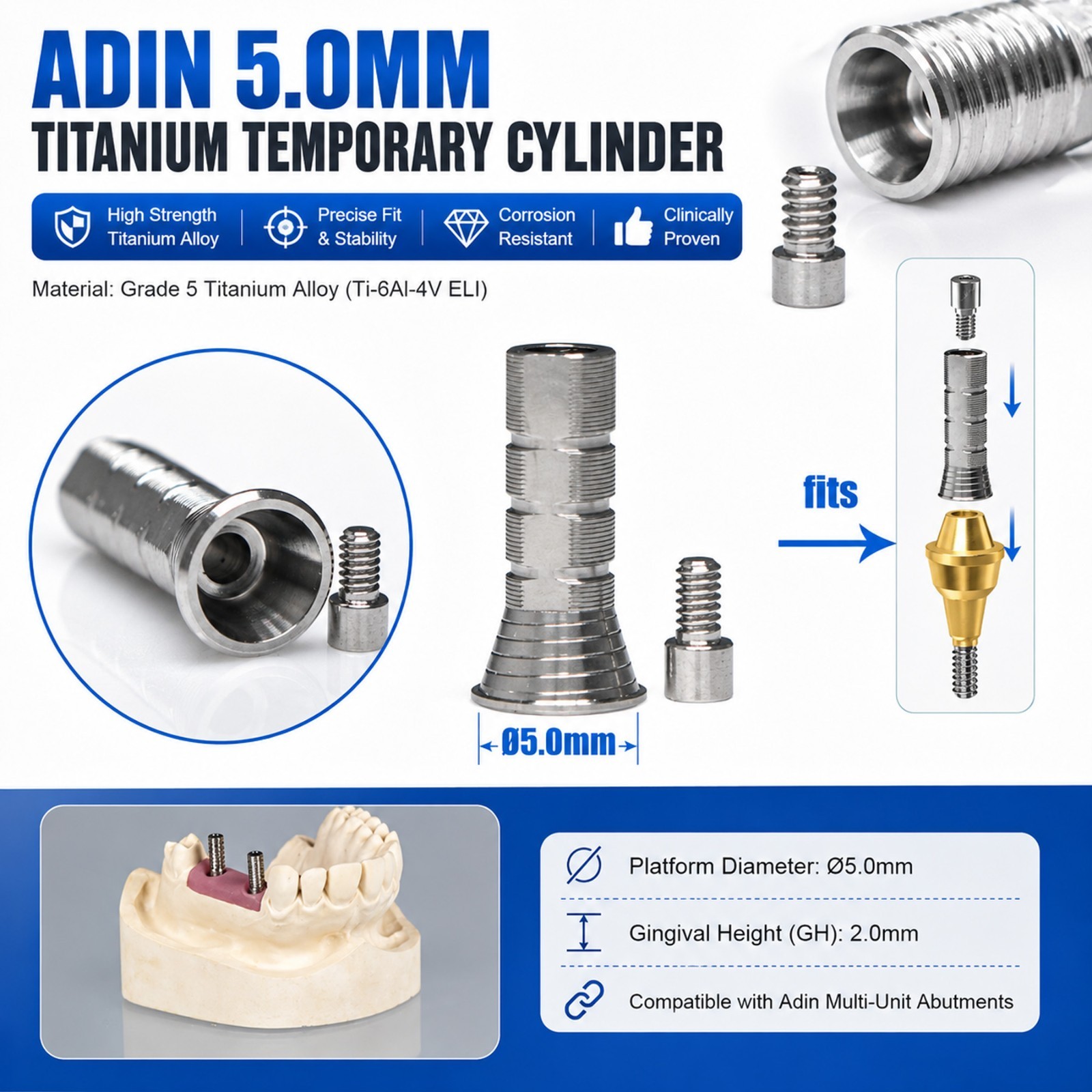 Titanium Temporary Cylinder MU Sleeve Multi Unit Abutment Fits ITI/NOB/OSS/Adin