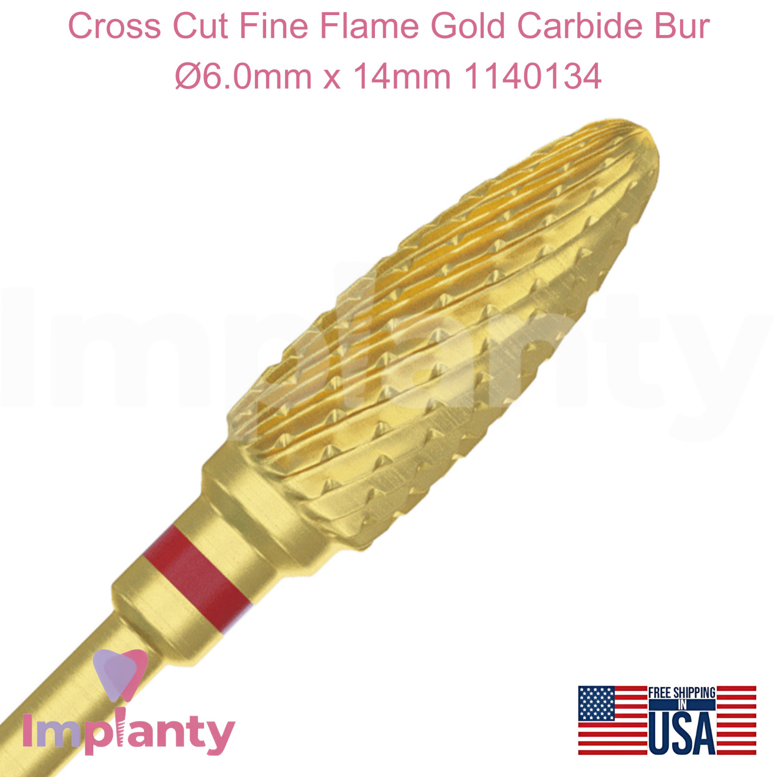 Cross Cut Fine Grit Flame Gold Dental Carbide Bur Ø6.0mm x 14mm 1140134