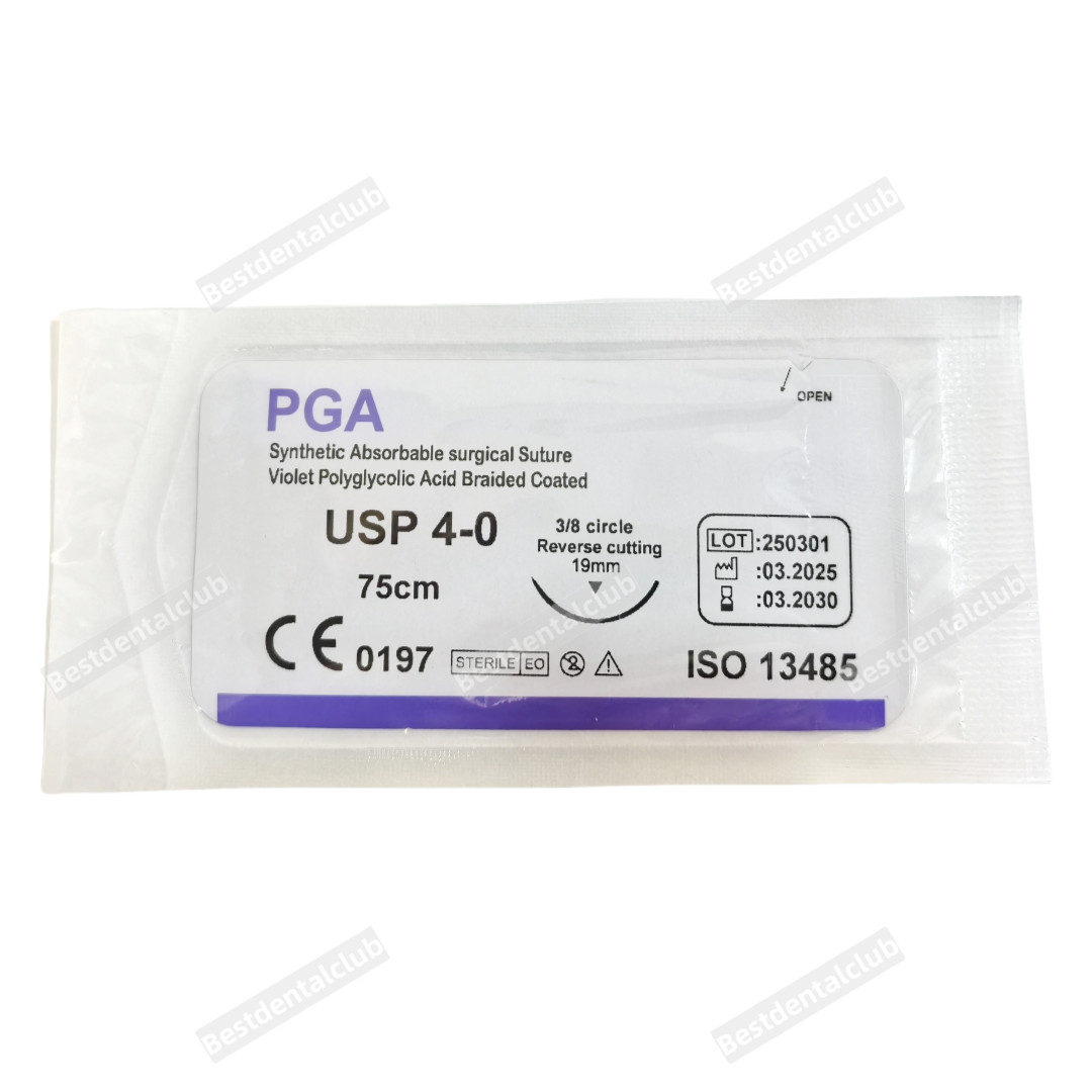 Absorbable Dental Oral Surgical Suture Violet PGA 4-0 75cm 3/8 Reverse Cutting