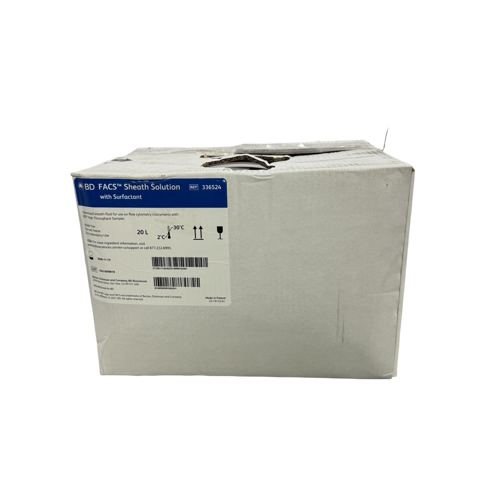 BD FACS Sheath Solution 336524 20L w/ Surfactant Flow Cytometry Fluid EXP 26-11
