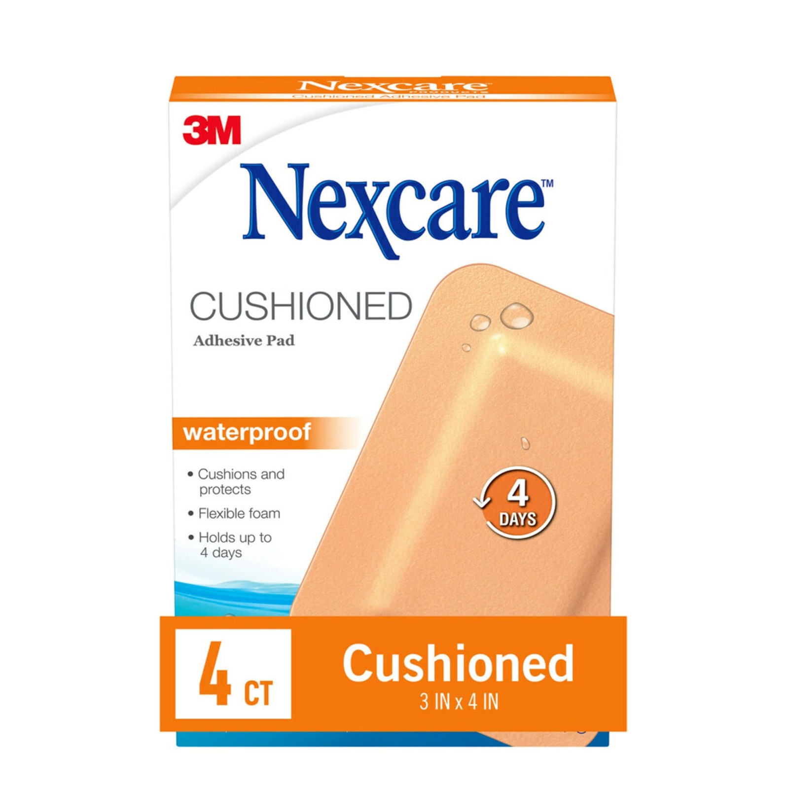 Nexcare Absolute Waterproof Adhesive Gauze Pad, One Size, 4 4 Pads, Size