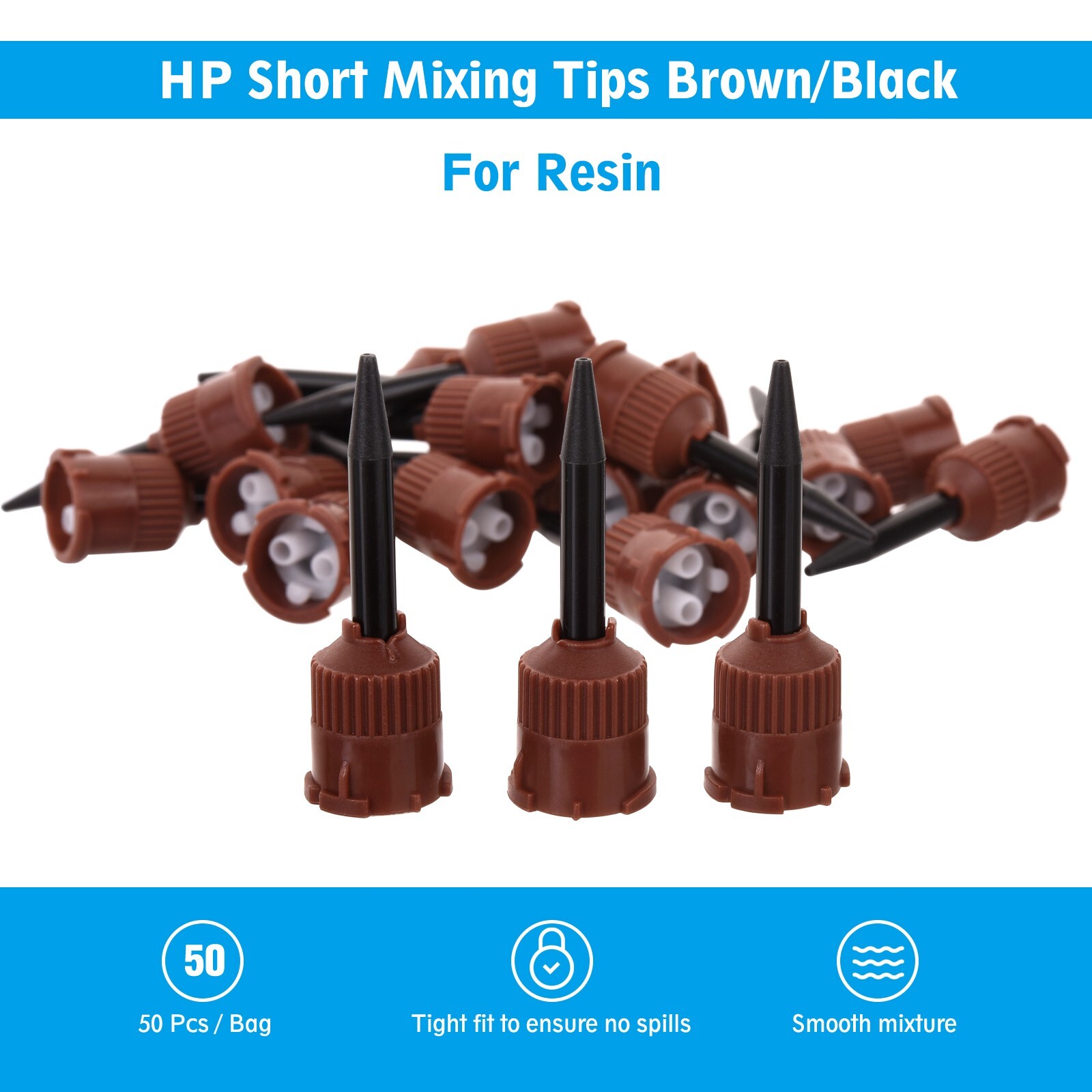 100 Dental HP Mixing Tips For E.T.C. & Retrieve Cements Brown/Black 1:1