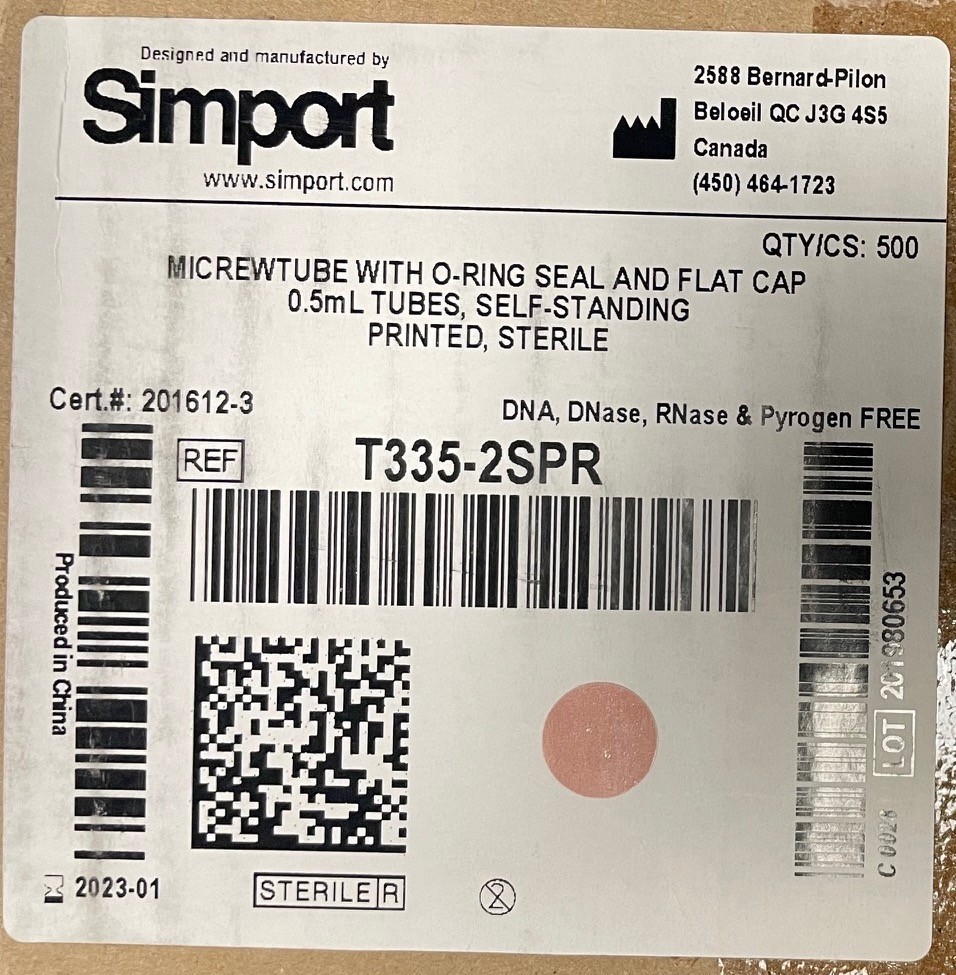 0.5 ml standing tubes with screw cap, sterile, RNase DNase free, 50 tubes/pag