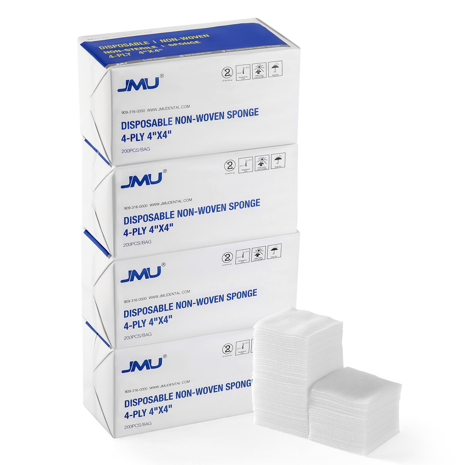 2000/10Bags JMU Dental Medical Gauze 4×4 Non Woven Sponges 4-Ply FDA Approved