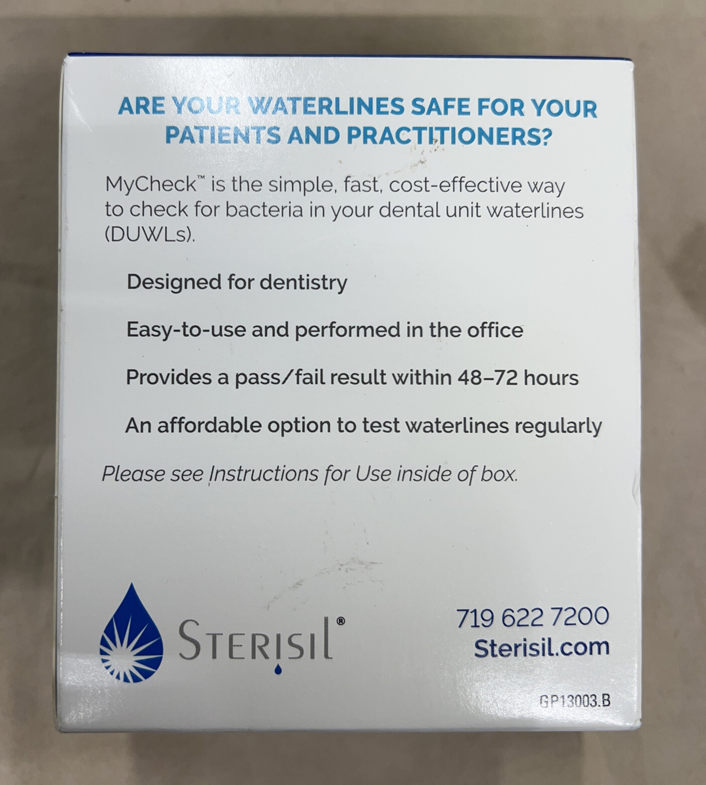 Sterisil MyCheck In-office Dental water test (4 paddles each box)