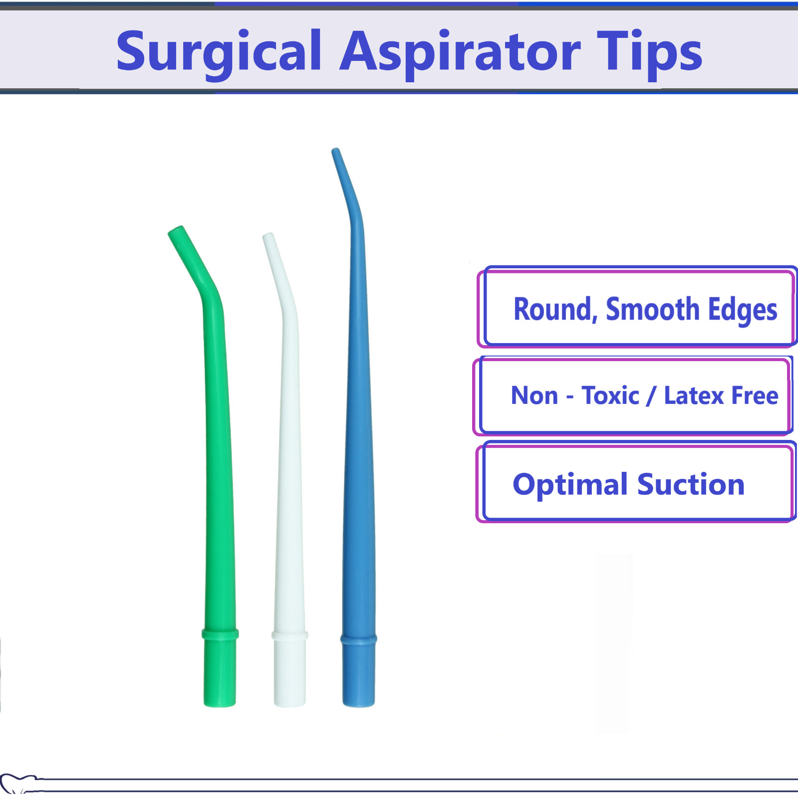 Surgical Aspirator Tips Dental Aspirating Suction Tips Blue, Green, White, 25Pk