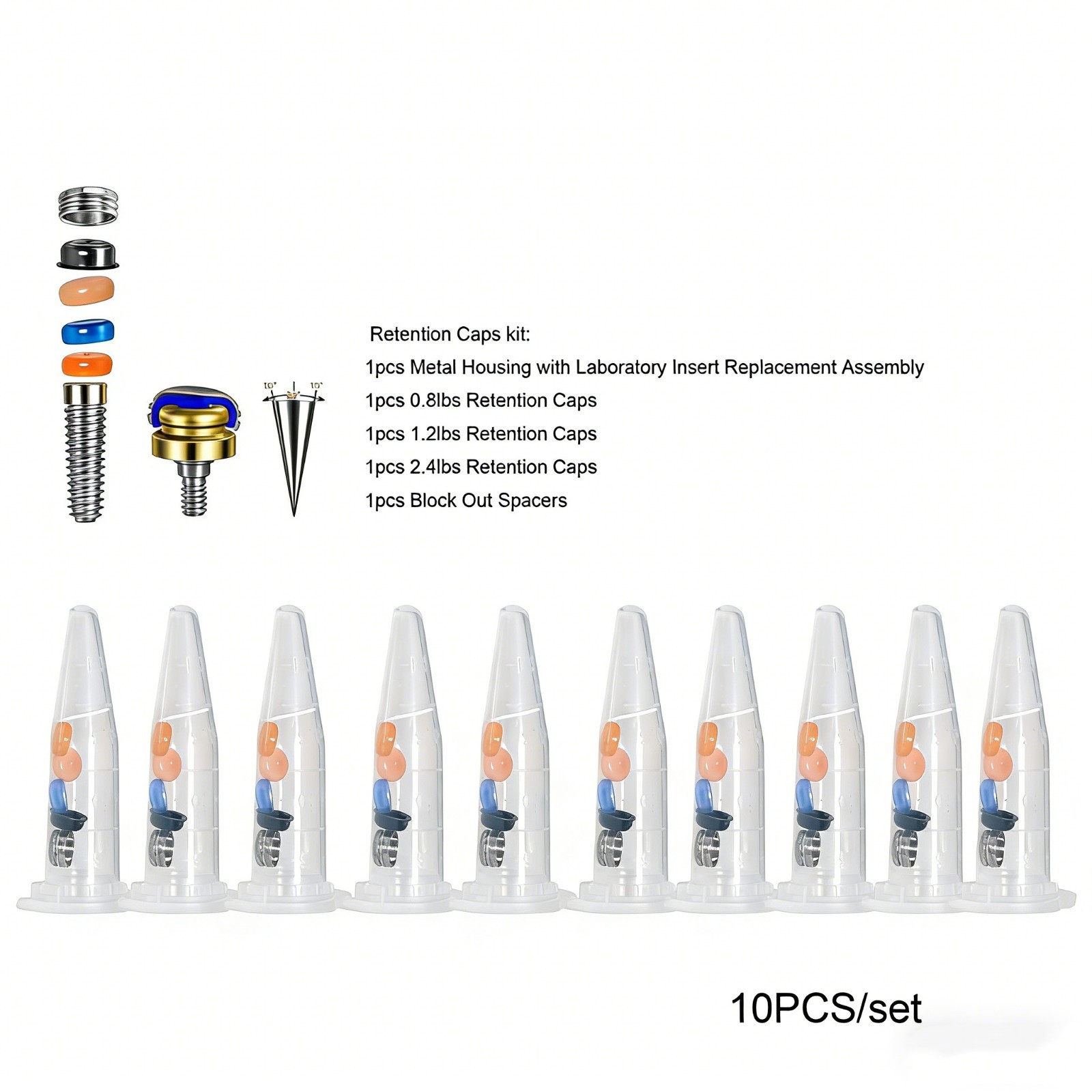 US Dental Standard Male Cap Inserts 10-Pack Fits Zest LOCATOR attachment system