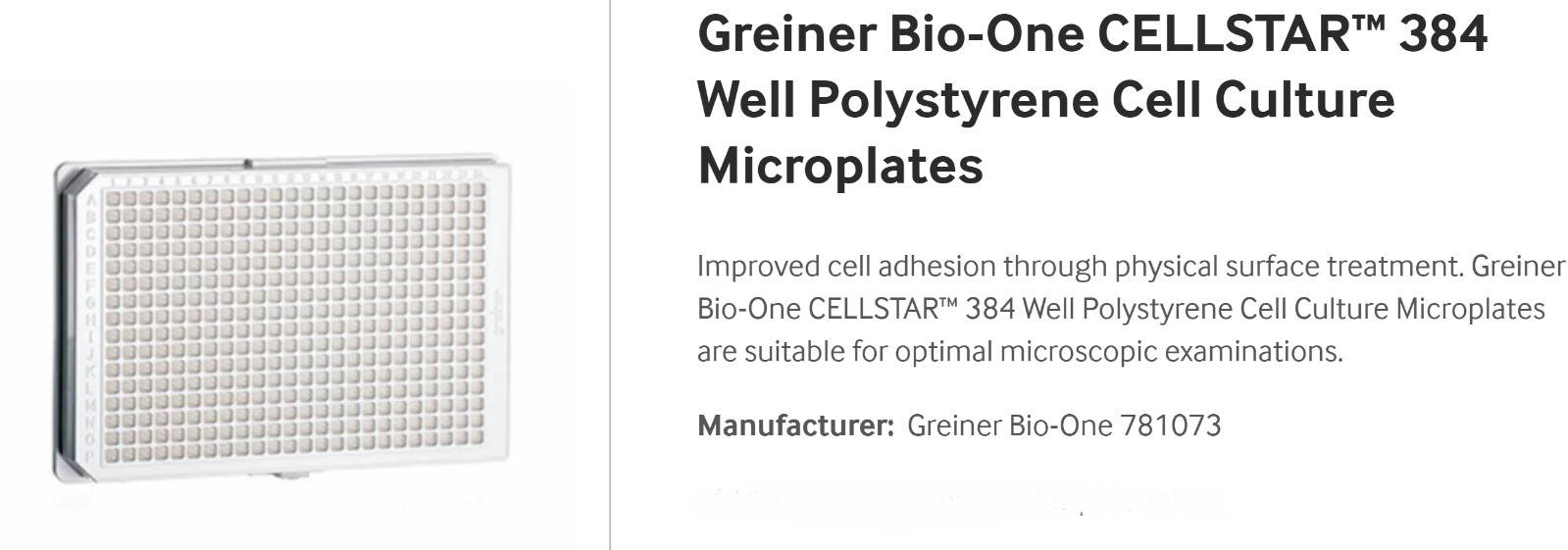 10-Pack) 15~ 110μL 384 Well Polystyrene Cell Culture Microplates Greiner [A2B1]
